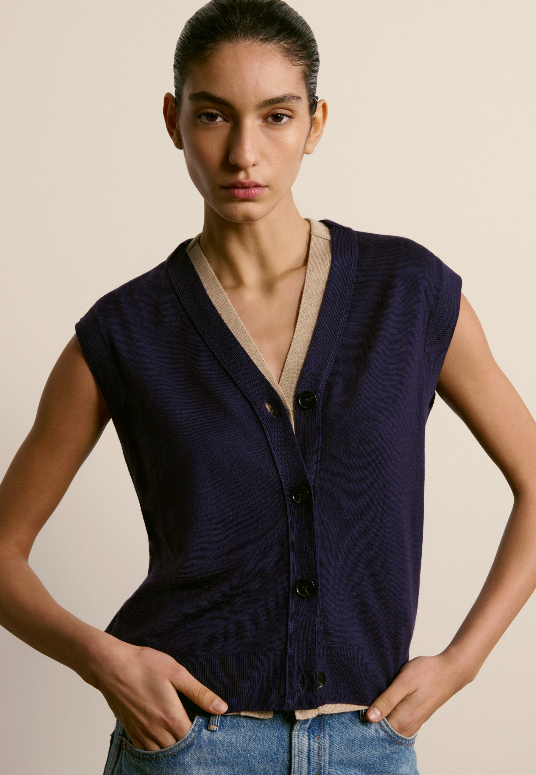 Merino wool sleeveless cardigan MAISON MONTAGUT