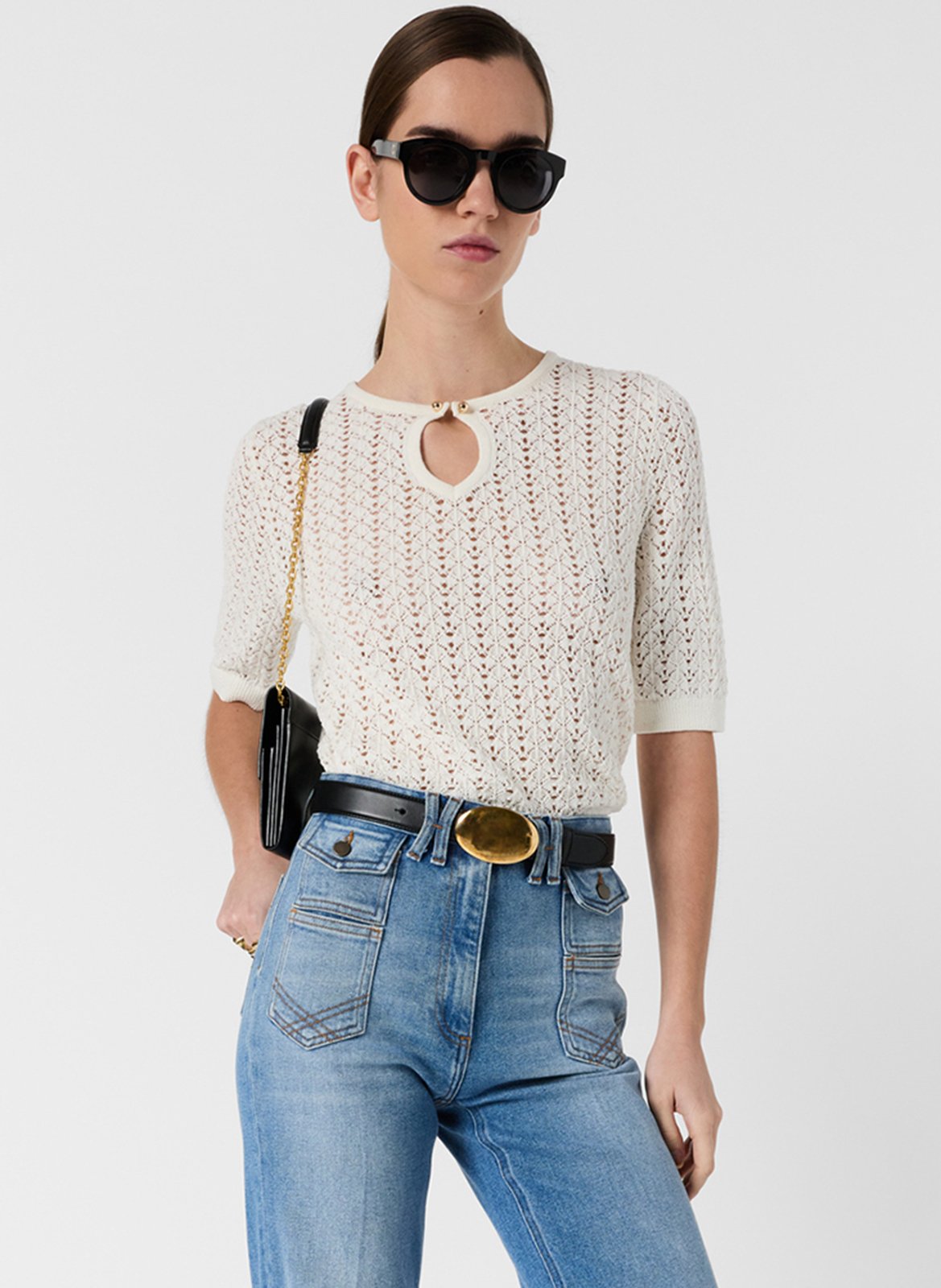 Straight cotton-blend sweater with round neck GERARD DAREL Beige