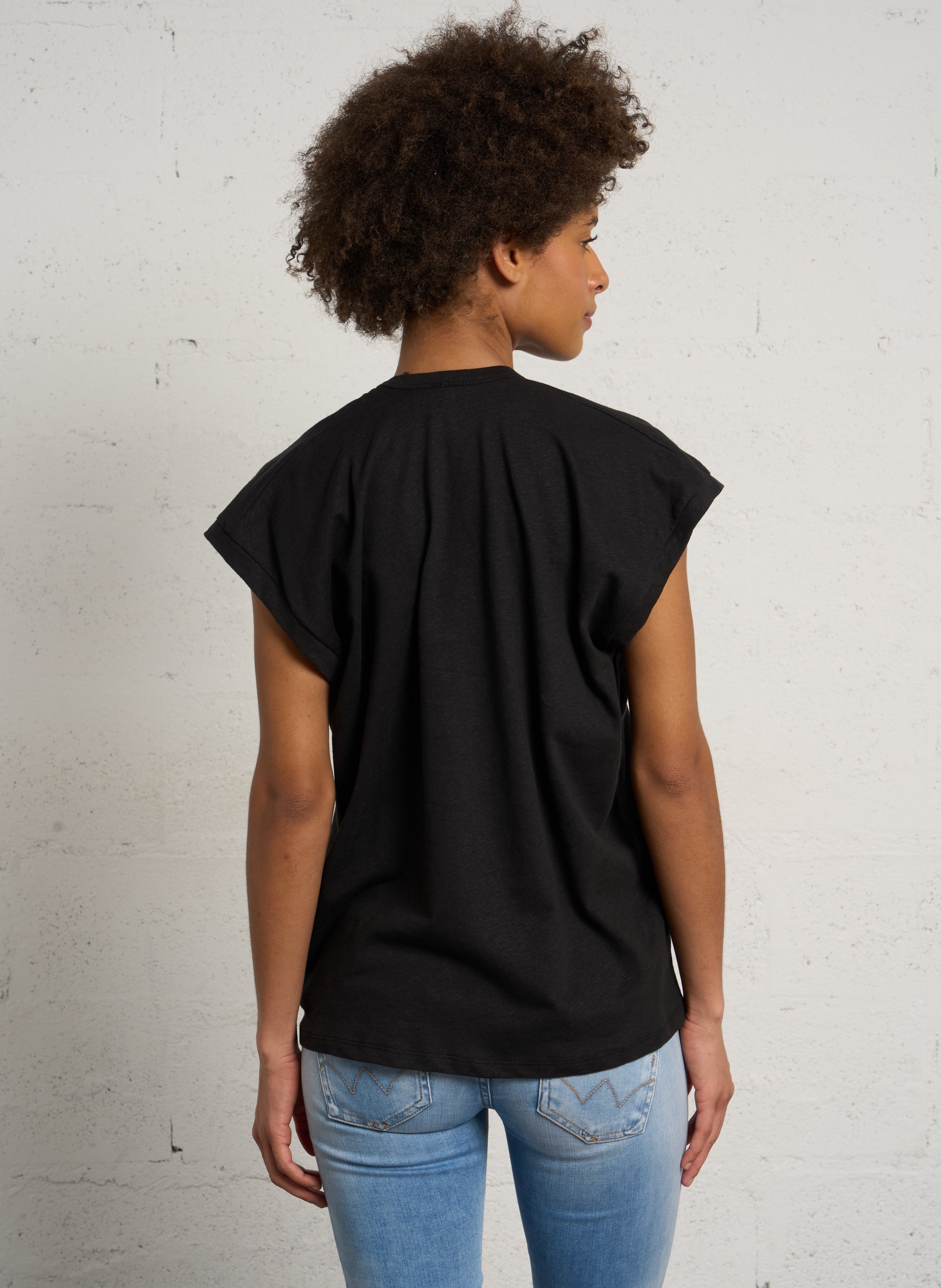 Oversize T-Shirt mit V-Ausschnitt aus Leinen und Baumwolle IMPERIAL Schwarz