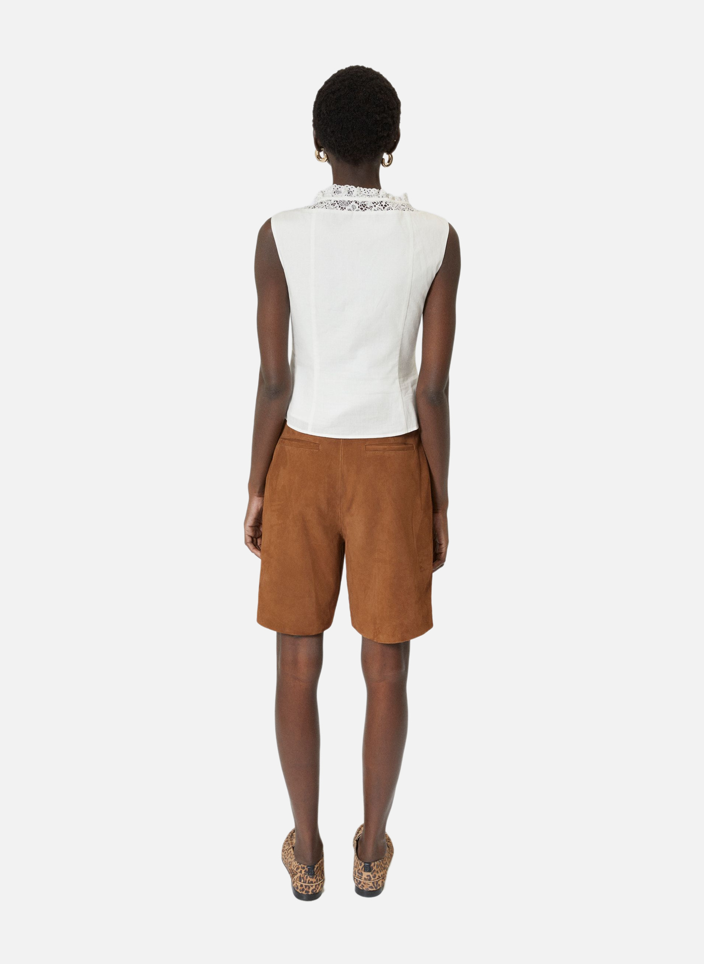 Top en coton avec incrustation dentelle THE KOOPLES Beige