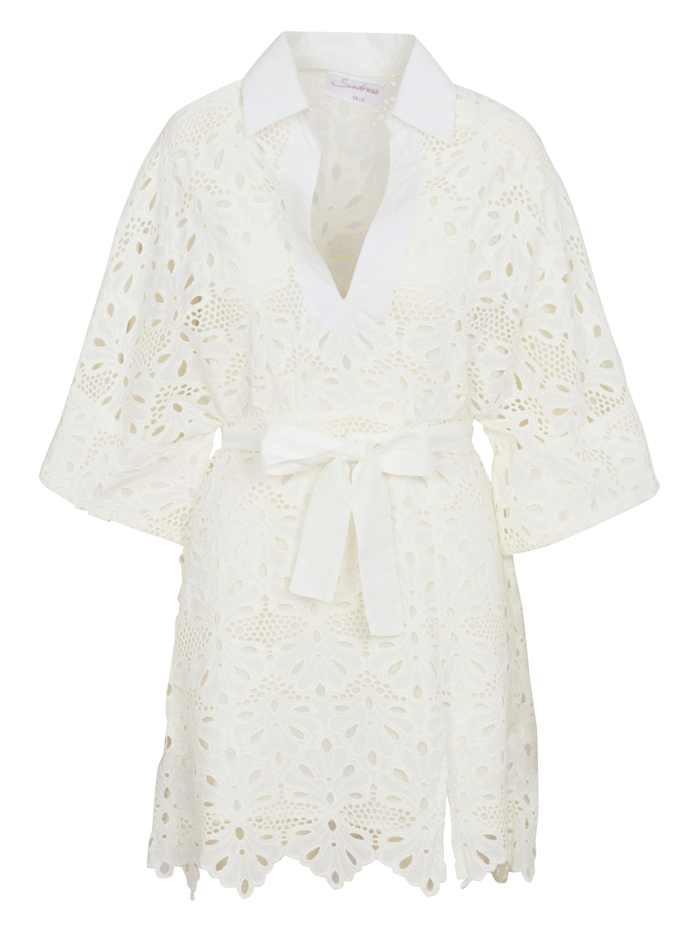 Short embroidered dress V-neck SUNDRESS White