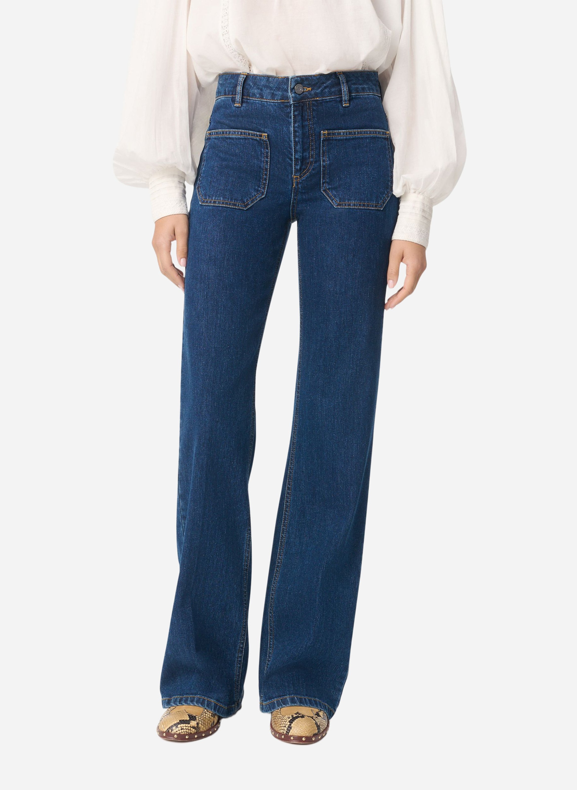 Flared High Waist Jeans aus Baumwolle VANESSA BRUNO Blau