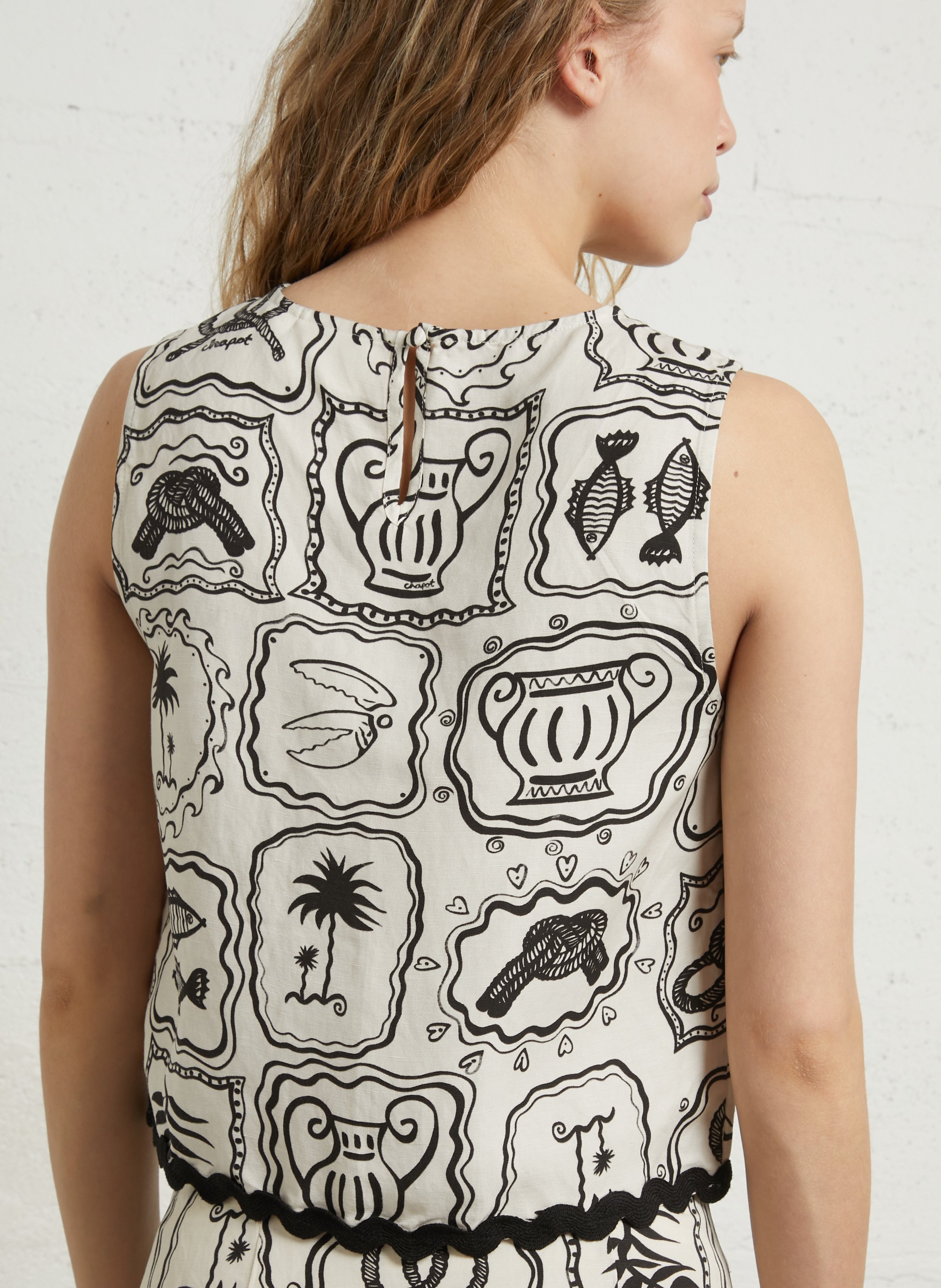 Mouwloze, rechte blouse van gemengde viscose FABIENNE CHAPOT Wit