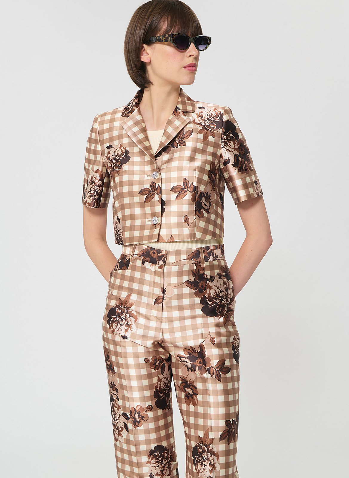 Chemise courte cintrée imprimée TARA JARMON Beige