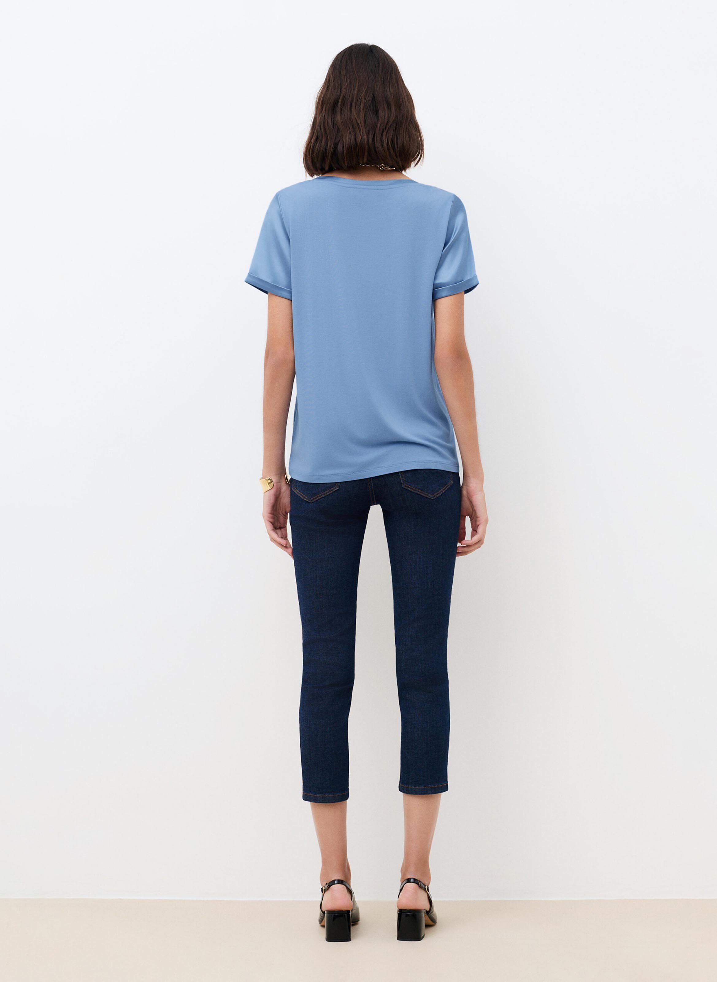 Camiseta cuello redondo satinado CAROLL Azul