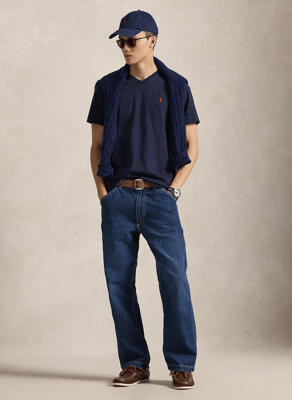 Baumwoll-T-Shirt mit V-Ausschnitt POLO RALPH LAUREN Blau