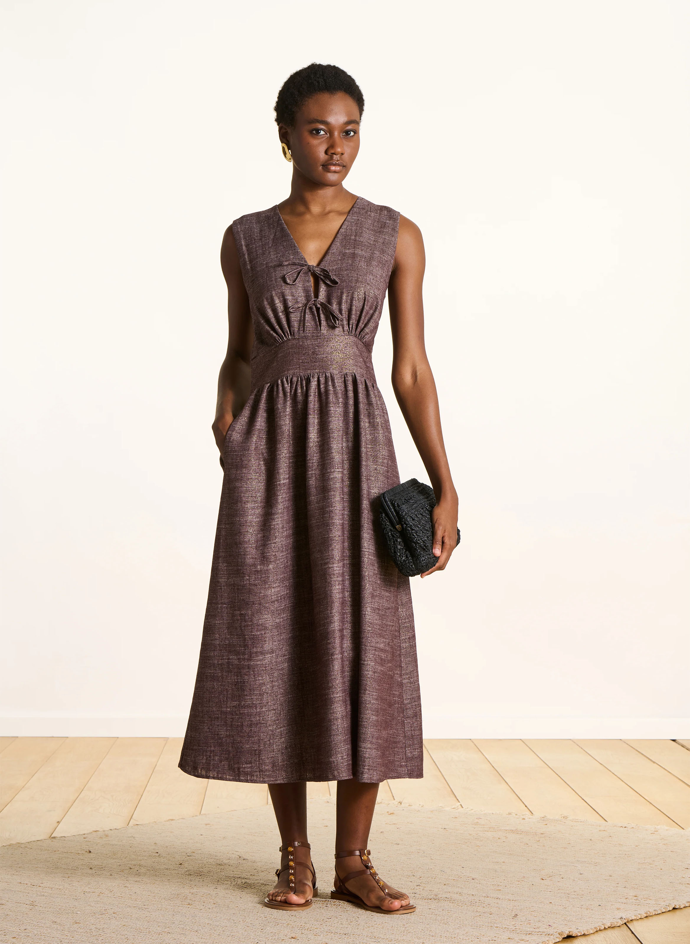 Robe midi col v  LA FEE MARABOUTEE Marron
