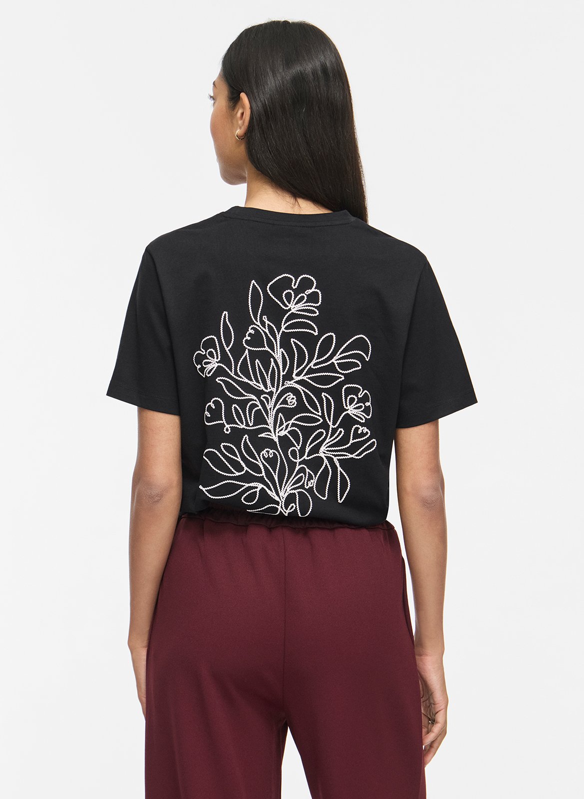 Tee-shirt droit col rond en coton bio imprimé VILA Noir