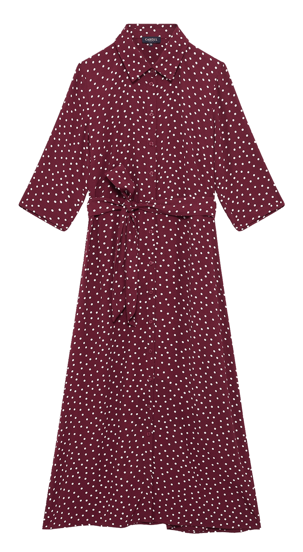 Robe midi col classique imprimée CAROLL Rouge