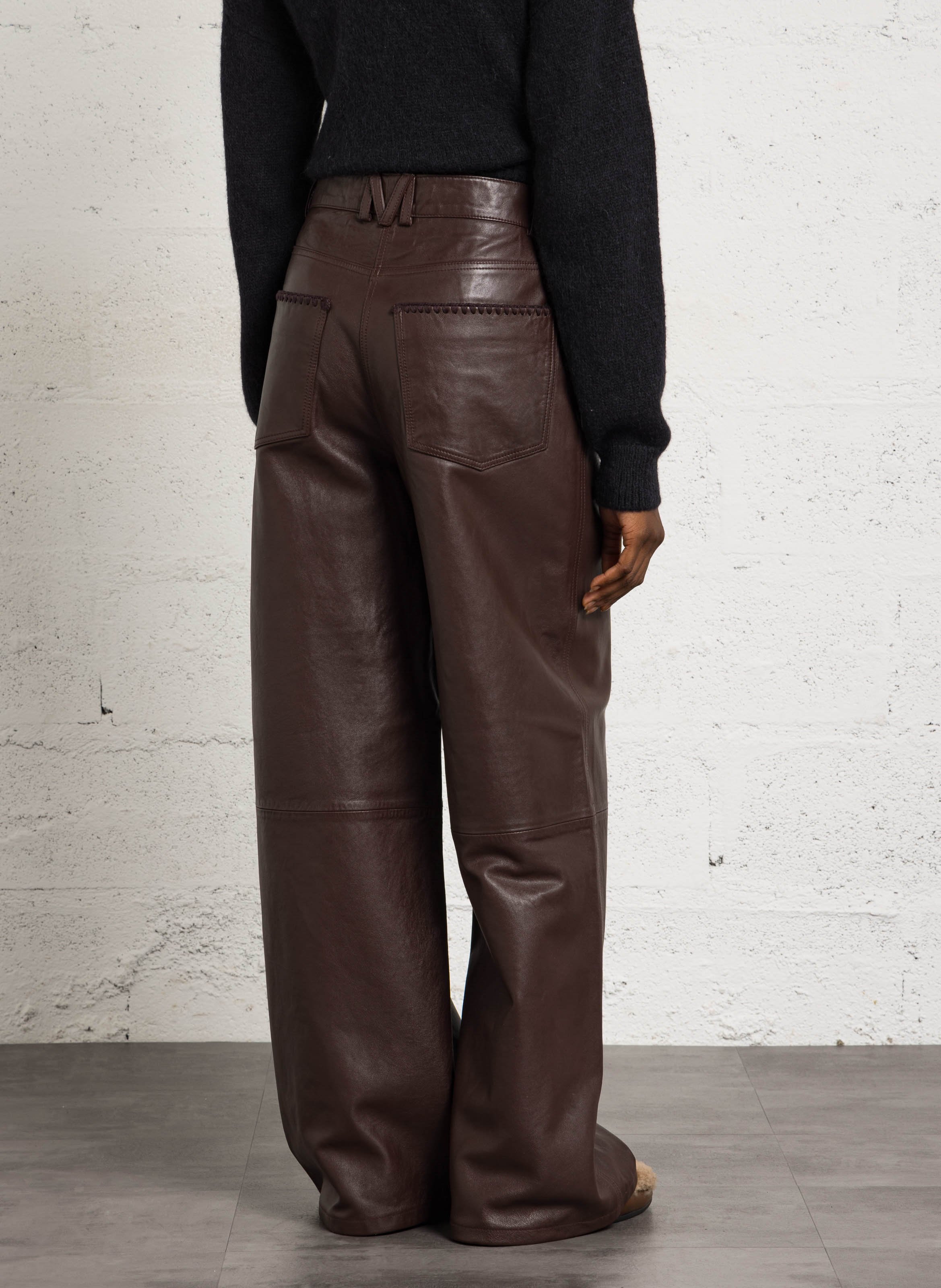 Wide-leg leather pants MOMONI Brown