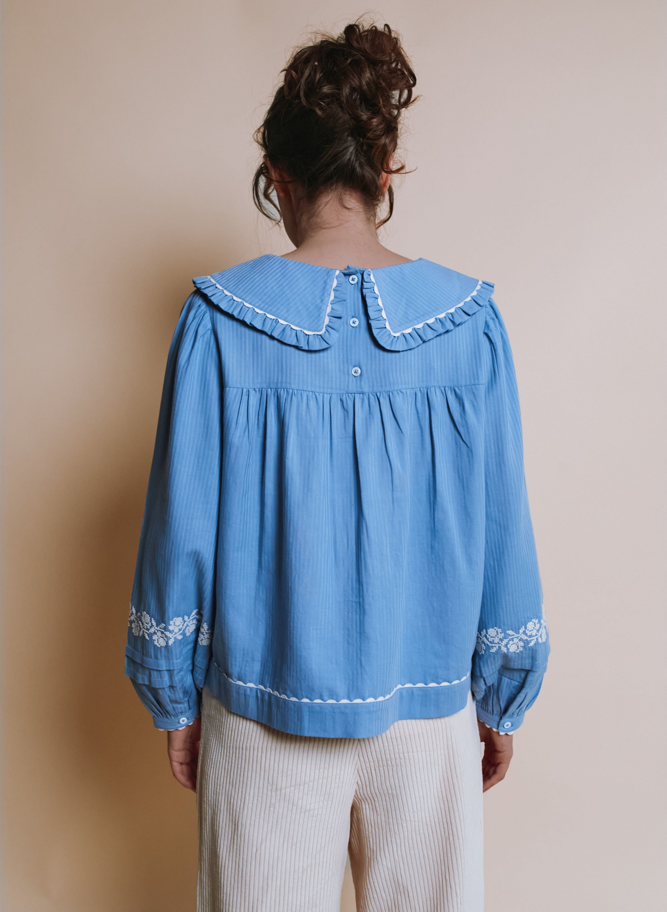 Baumwollbluse mit Bubikragen EMILE ET IDA Blau