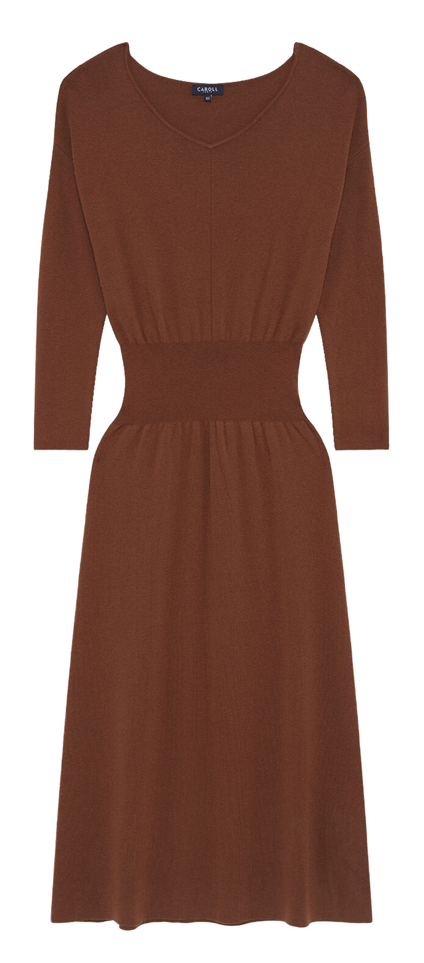 Lange jurk met V-hals | wolblend CAROLL Bruin
