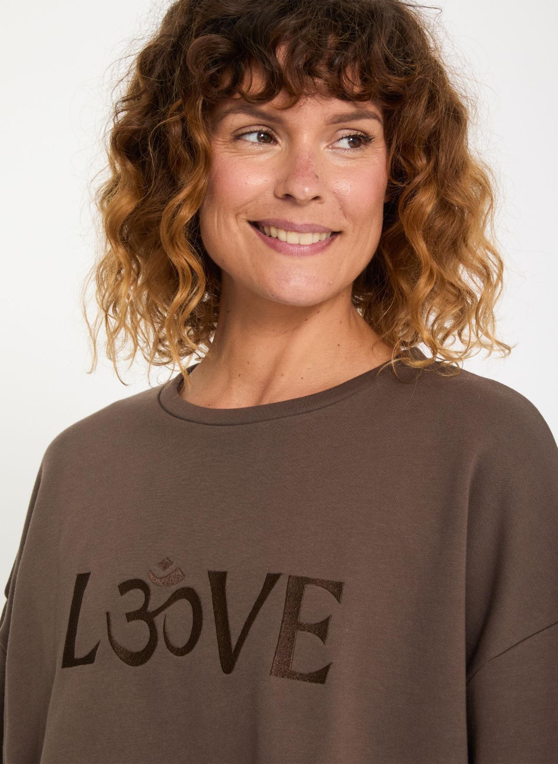 Straight organic cotton round-neck sweatshirt YOGA SEARCHER Brown