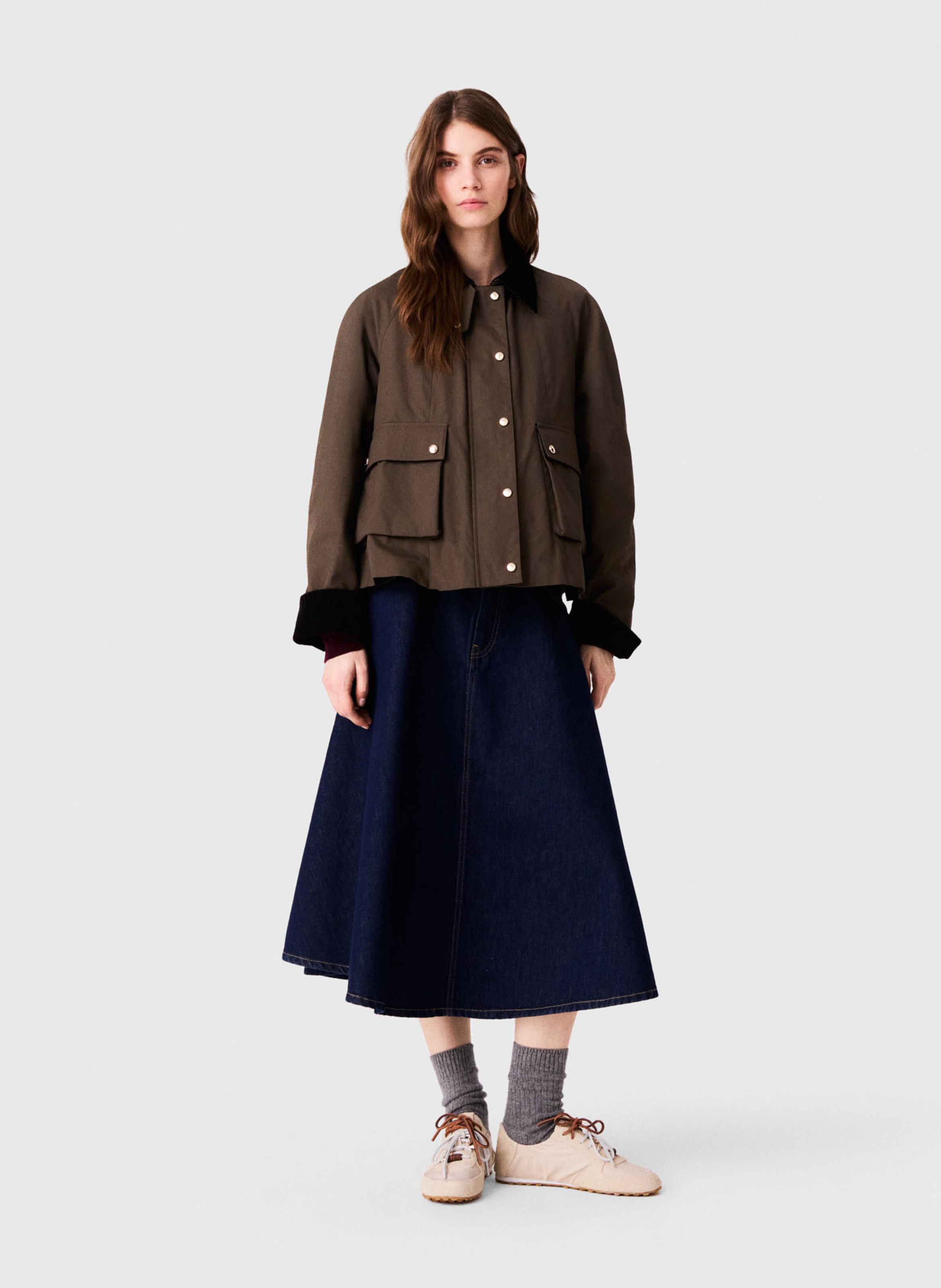 A-line cotton jacket MAJE Khaki