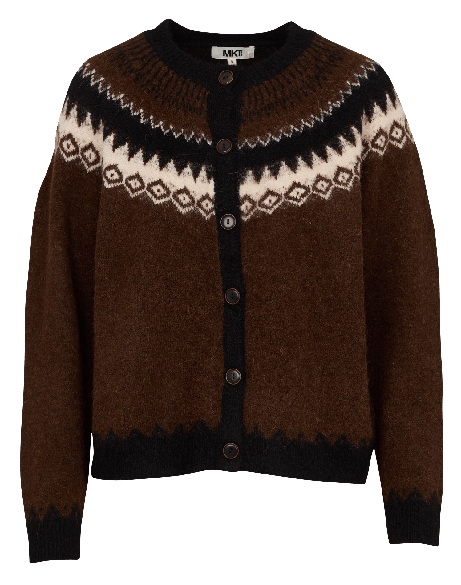 Gerader Cardigan mit Rundhalsausschnitt und Jacquardmuster aus Mischwolle MKT Braun