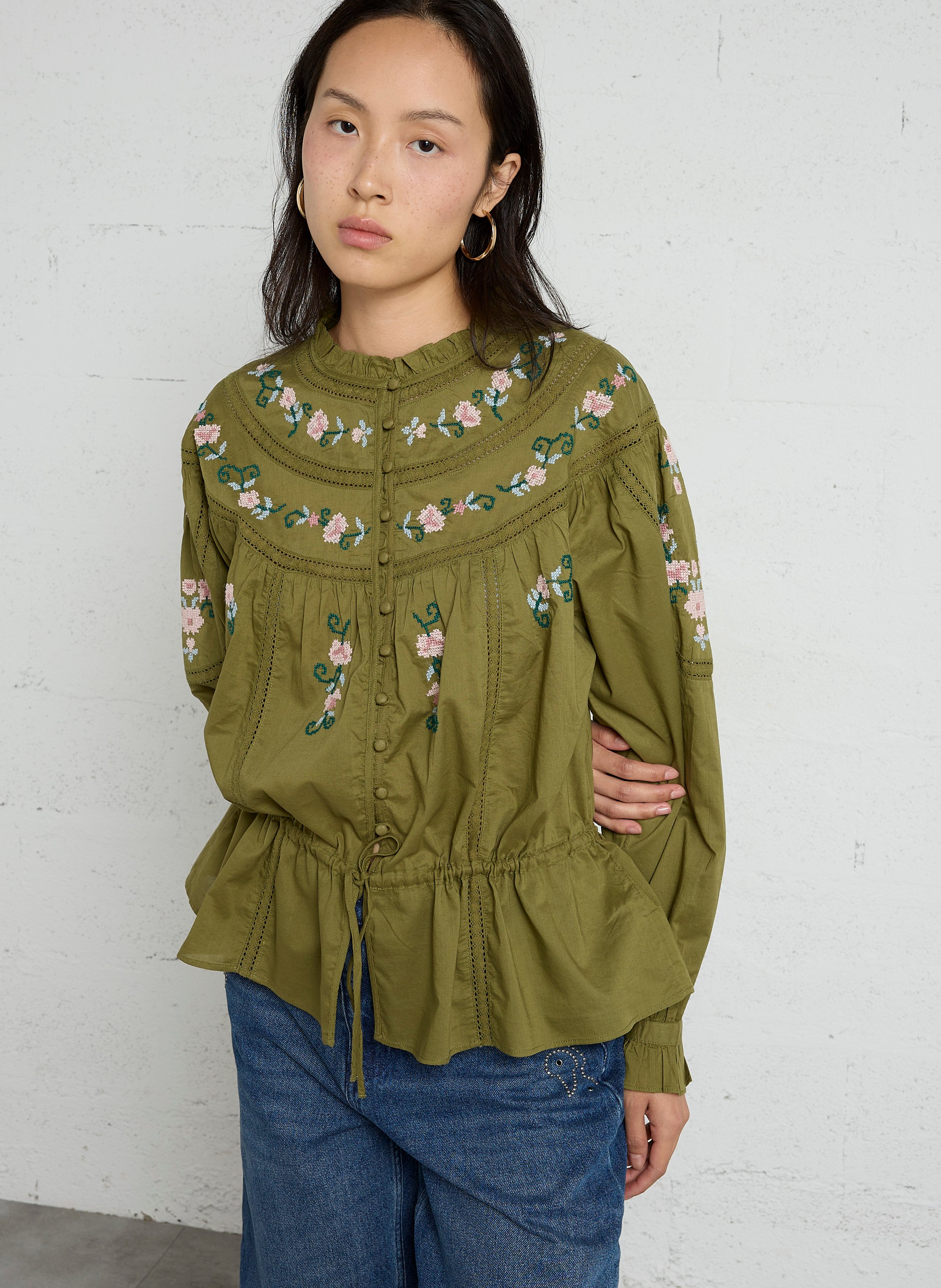 Button-Down Embroidered Blouse SUD EXPRESS Green