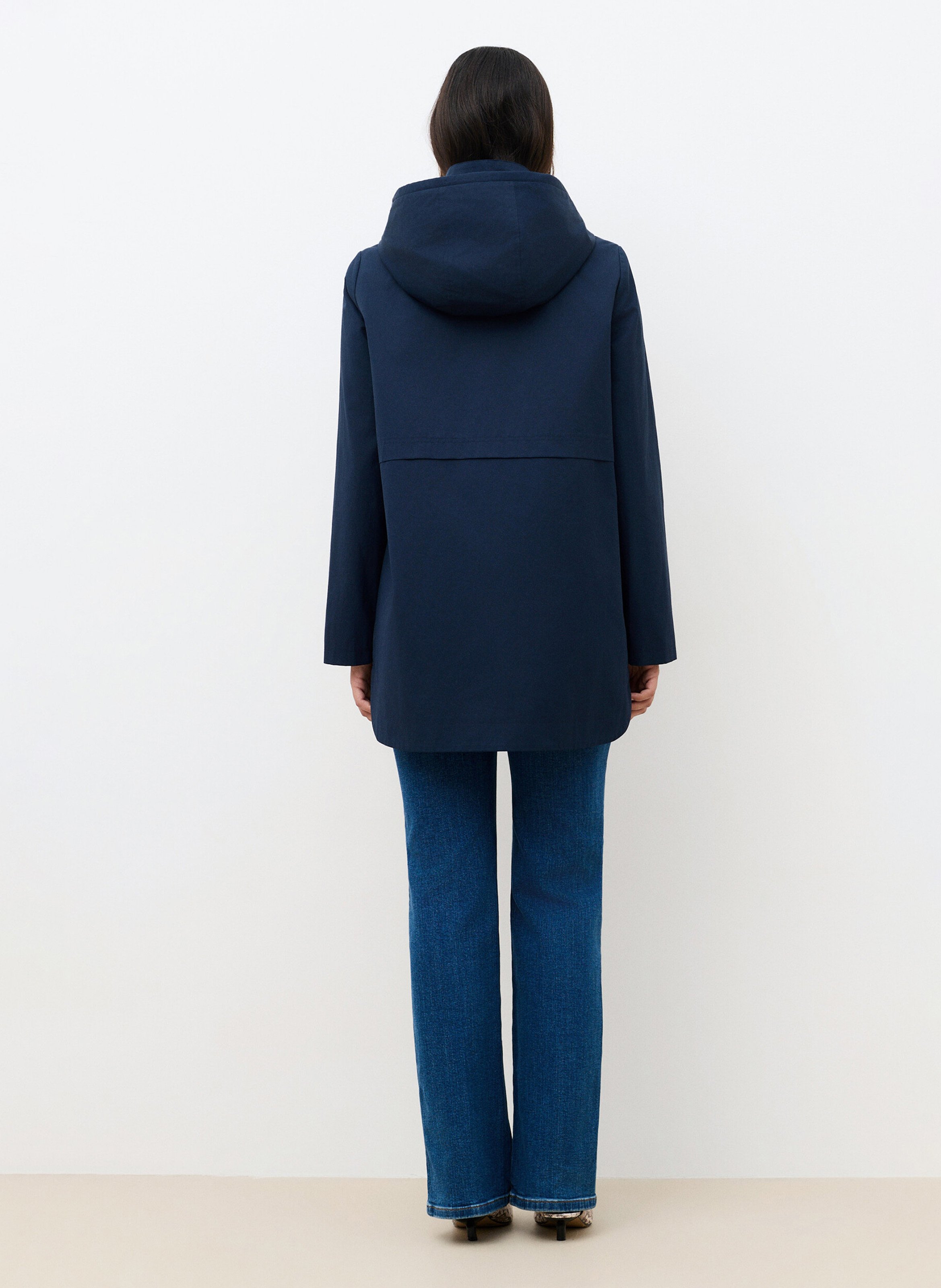 Parka droite col classique en coton mélangé  CAROLL Bleu
