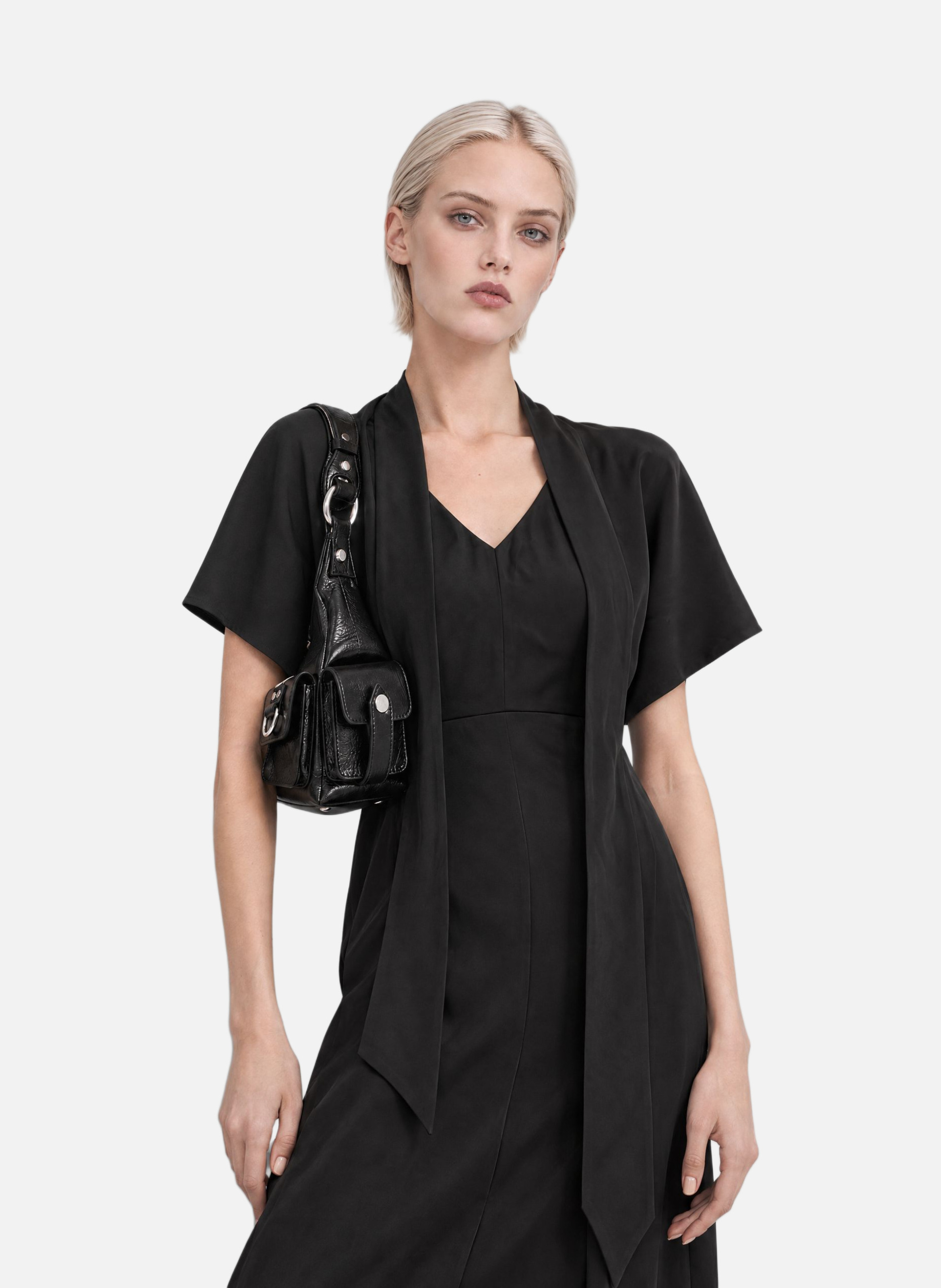 Long satin dress with lavallière collar THE KOOPLES Black