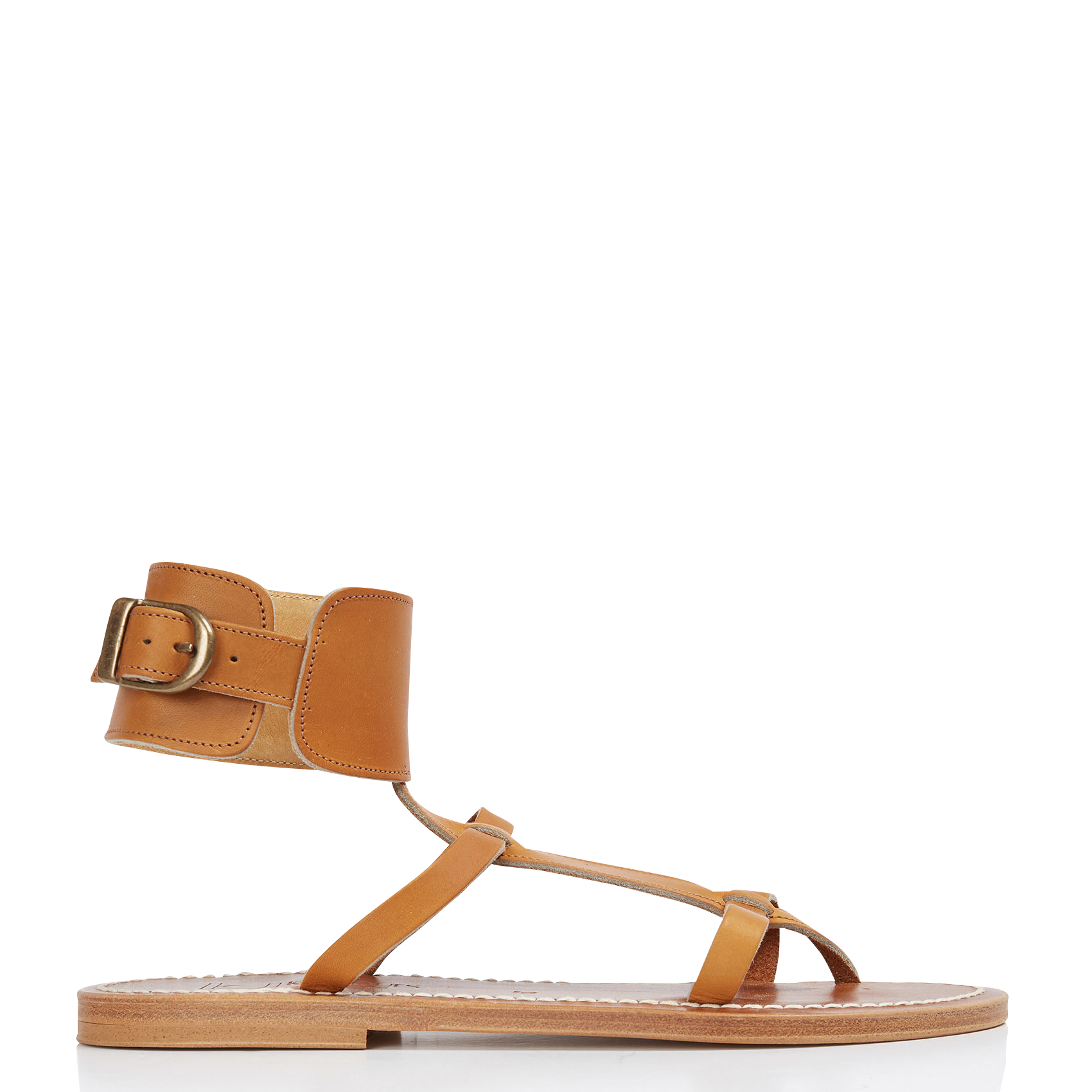 Flat leather sandals with ankle bracelet K JACQUES Brown