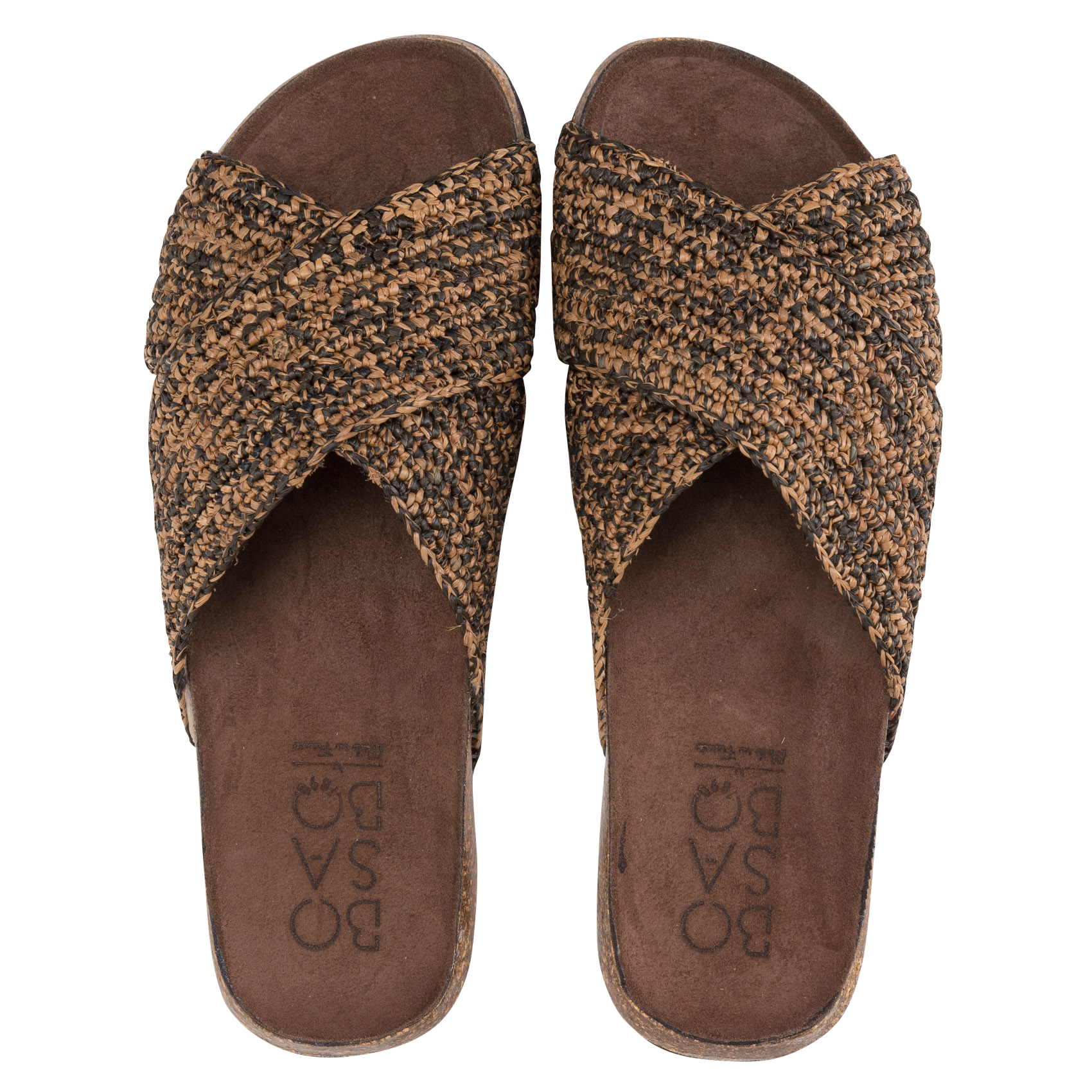 Platte sandalen van raffia BOSABO Bruin