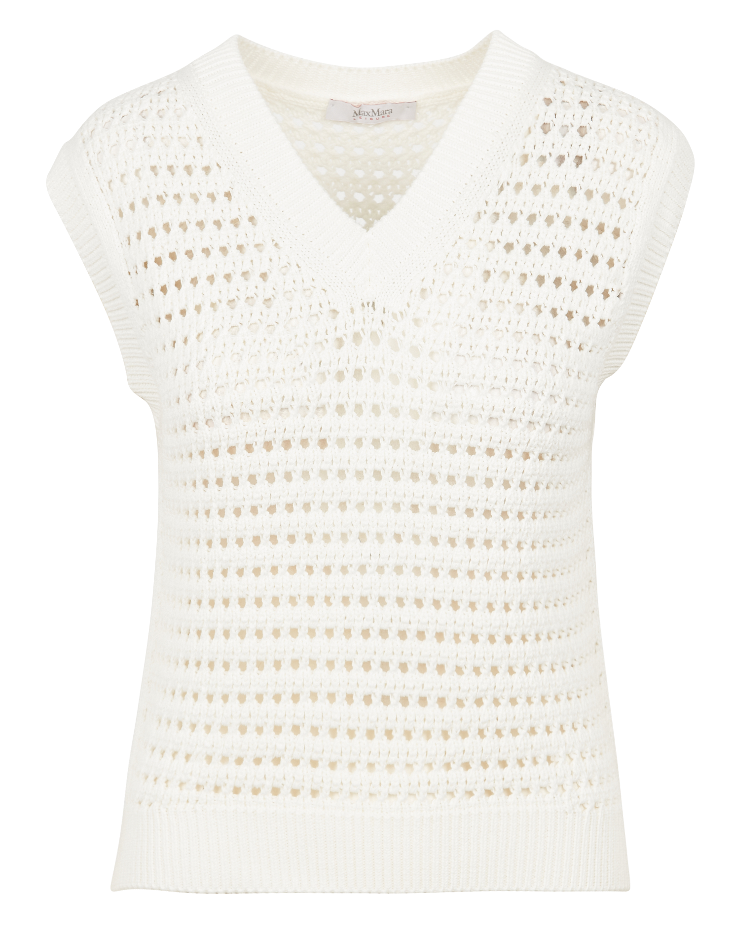 V-neck openwork cotton-blend sleeveless sweater MAX MARA LEISURE White