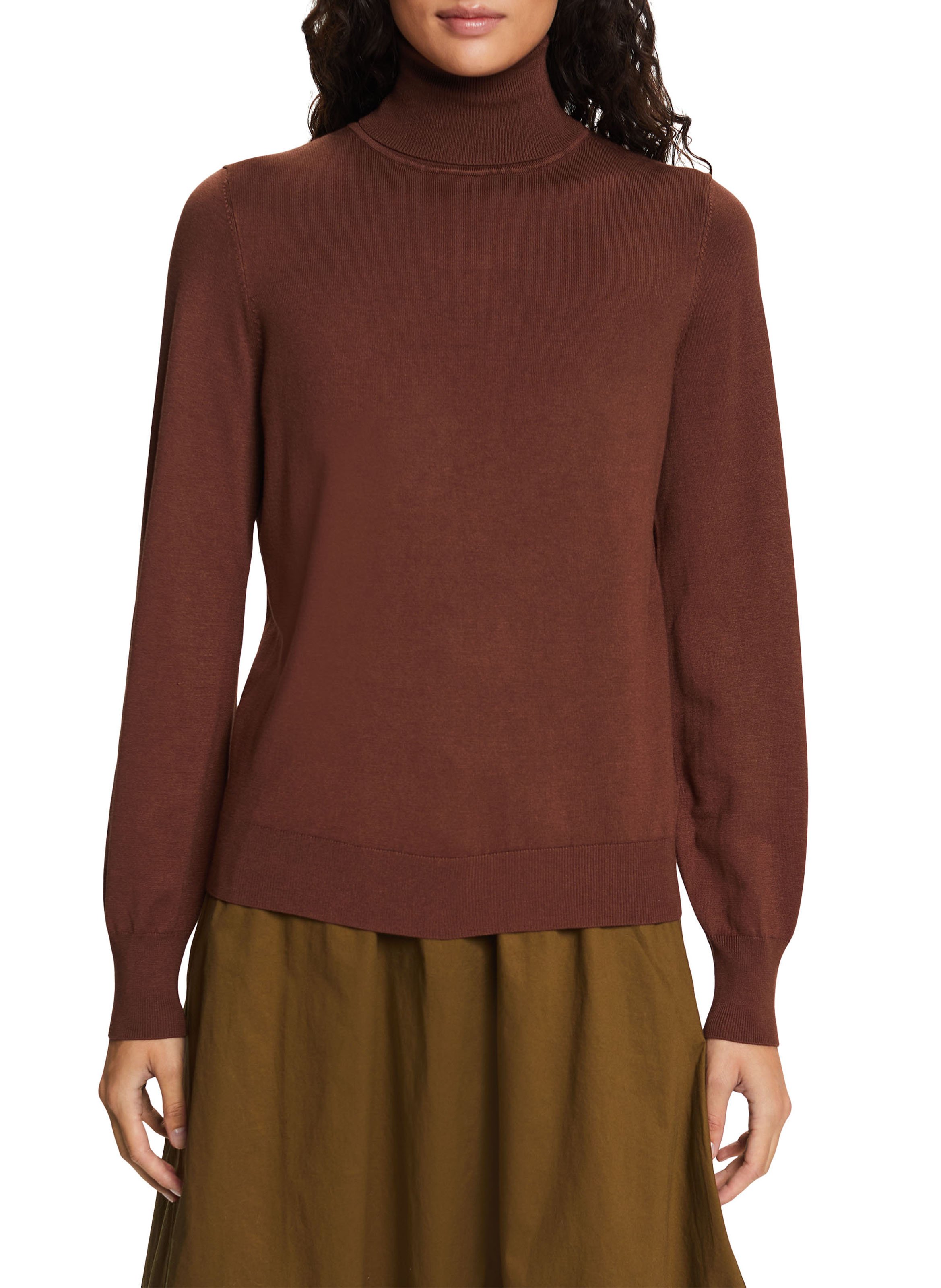 Pull marron col roulé hot sale