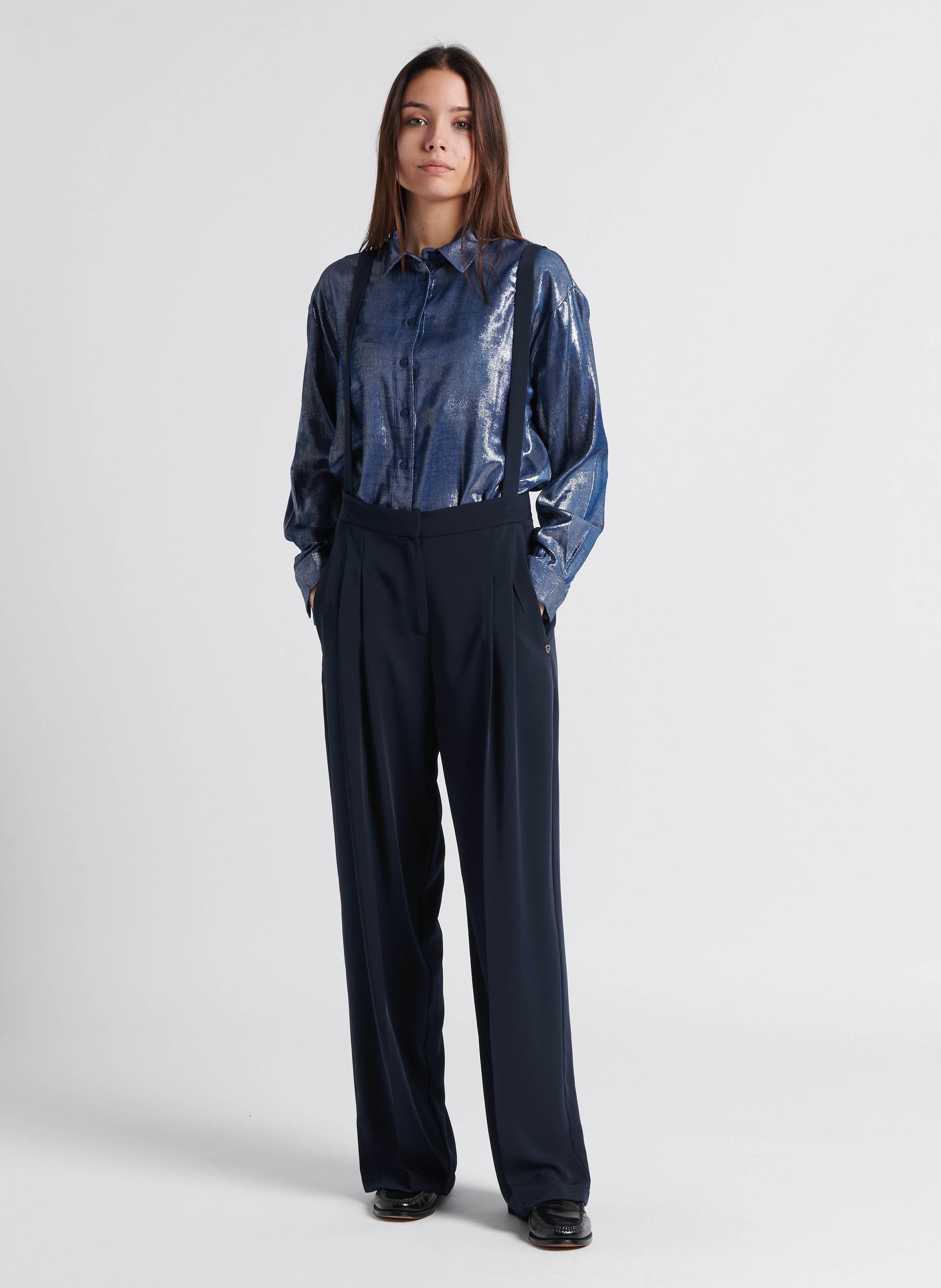 Wijde broek met bretels Blauw