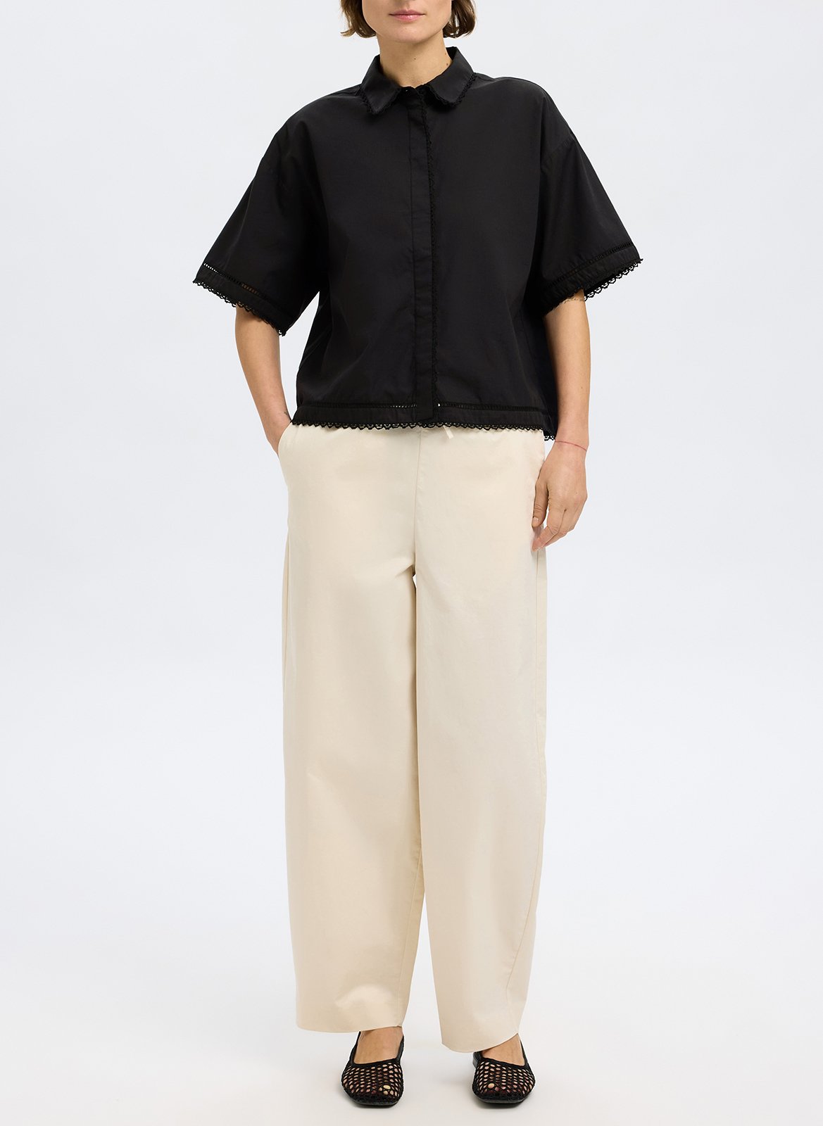 Straight shirt with lace details SELECTED Black