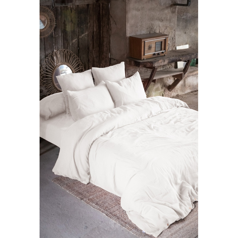 Cotton percale pillow case L'EFFET PAPILLON White