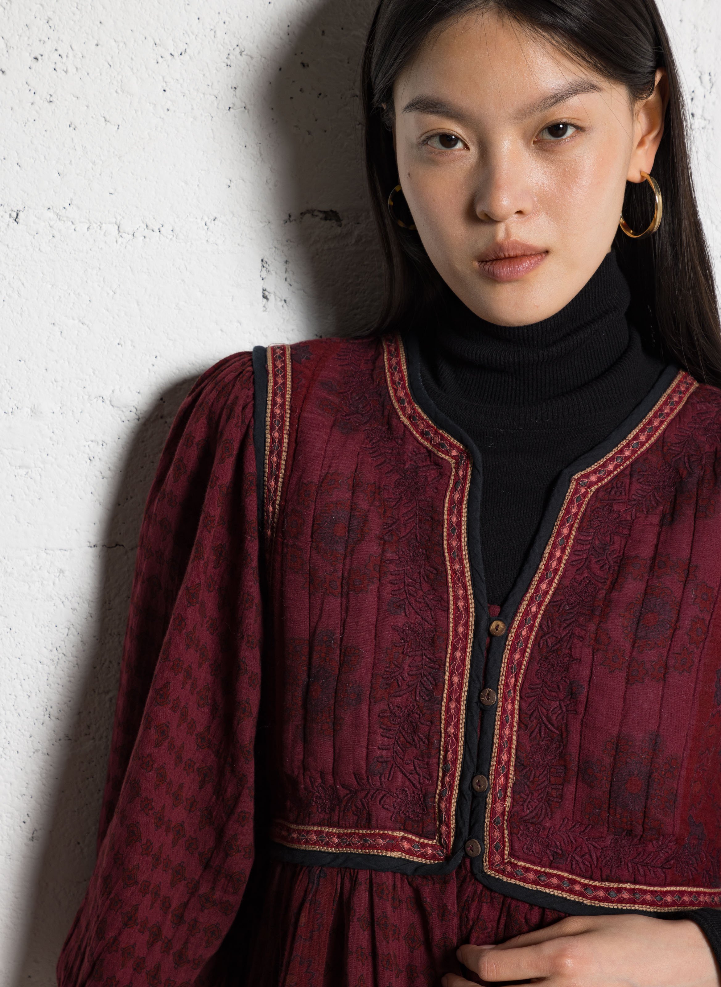 Long dress with Tunisian collar in floral pattern MAISON HOTEL Red