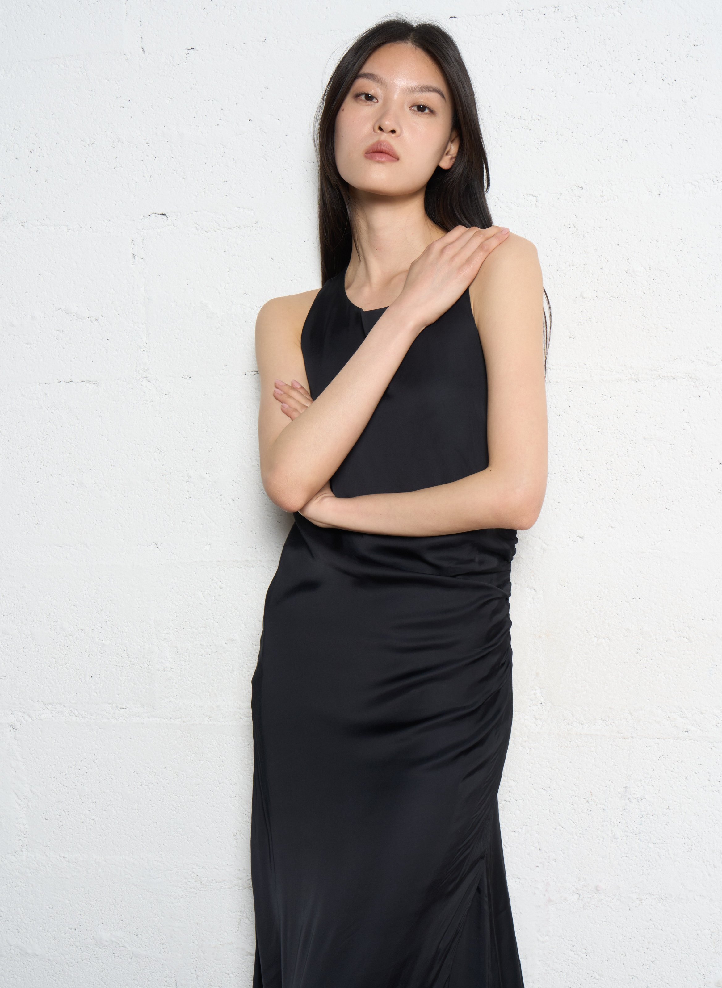 Robe longue col rond satinée IKKS Noir