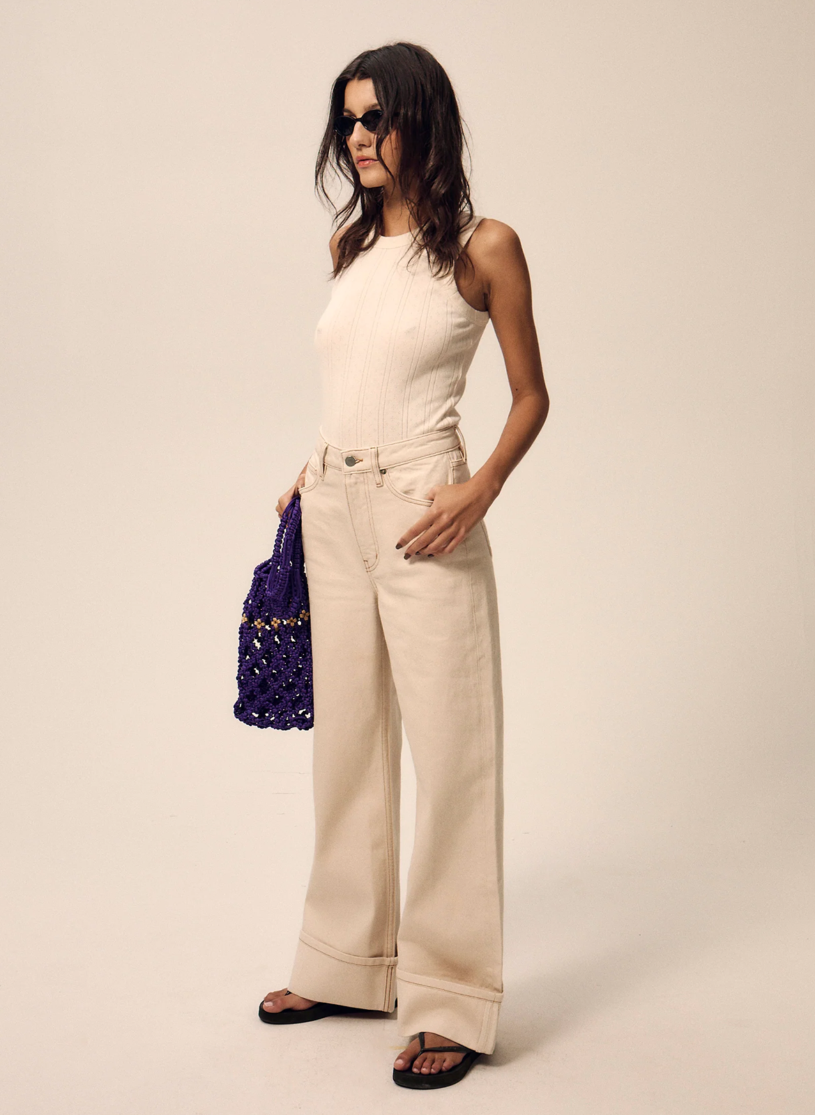 Bandplooibroek met hoge taille NITAH Wit