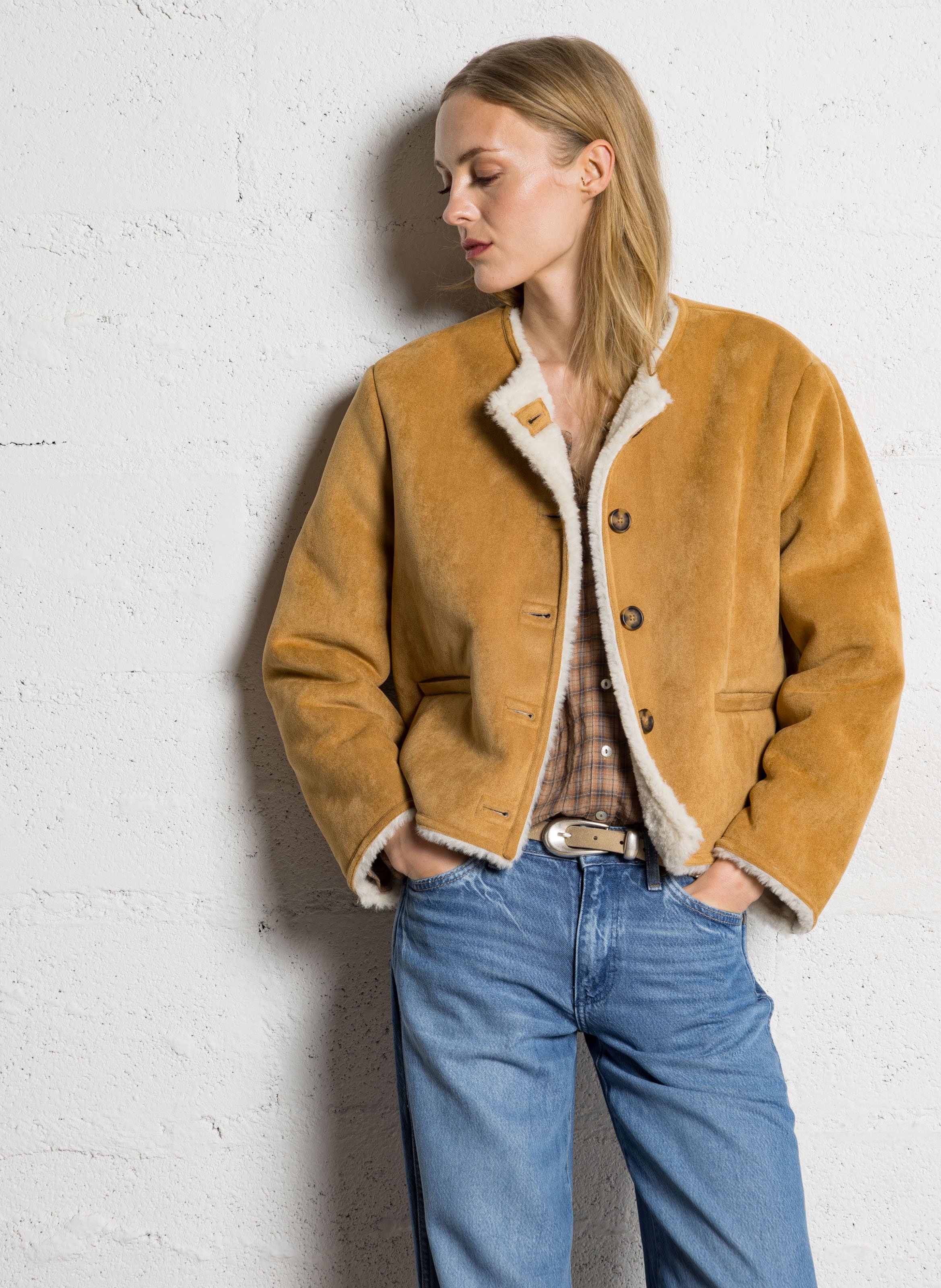 Veste oversize courte col rond JC SOPHIE Beige