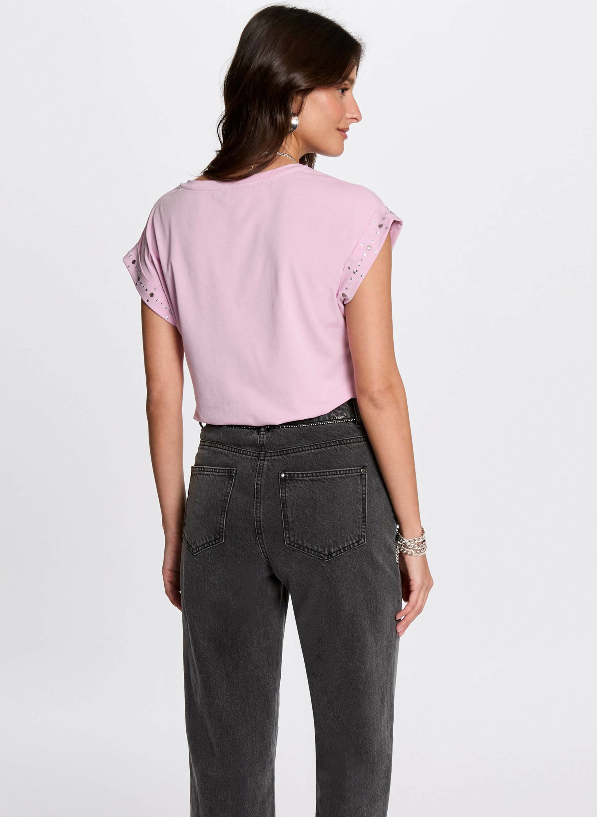 Tee-shirt col v en coton mélangé MORGAN Rose