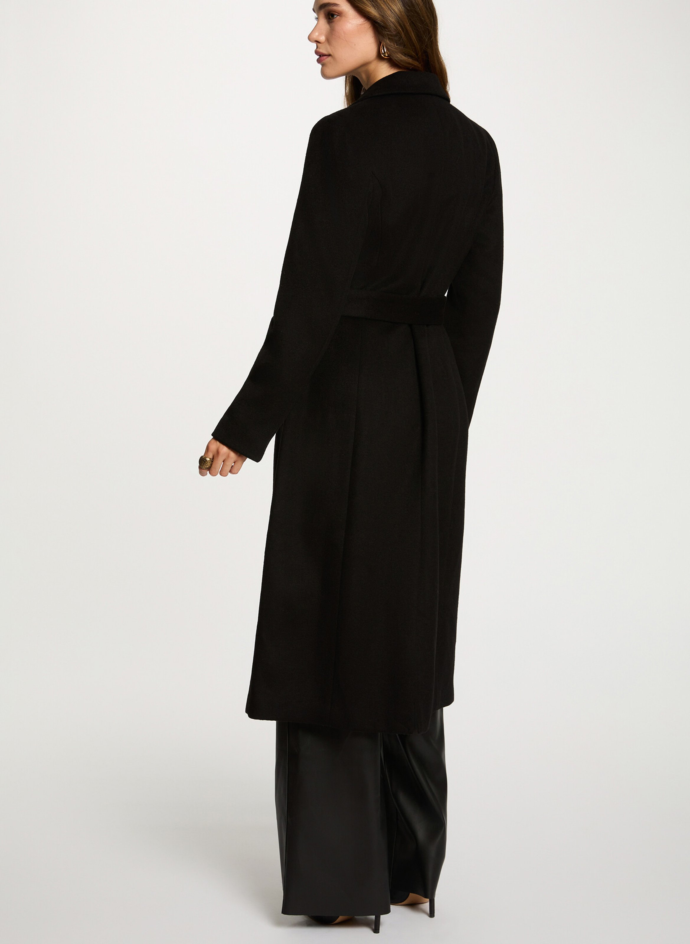 Manteau ceinturé en laine mélangée MORGAN Noir