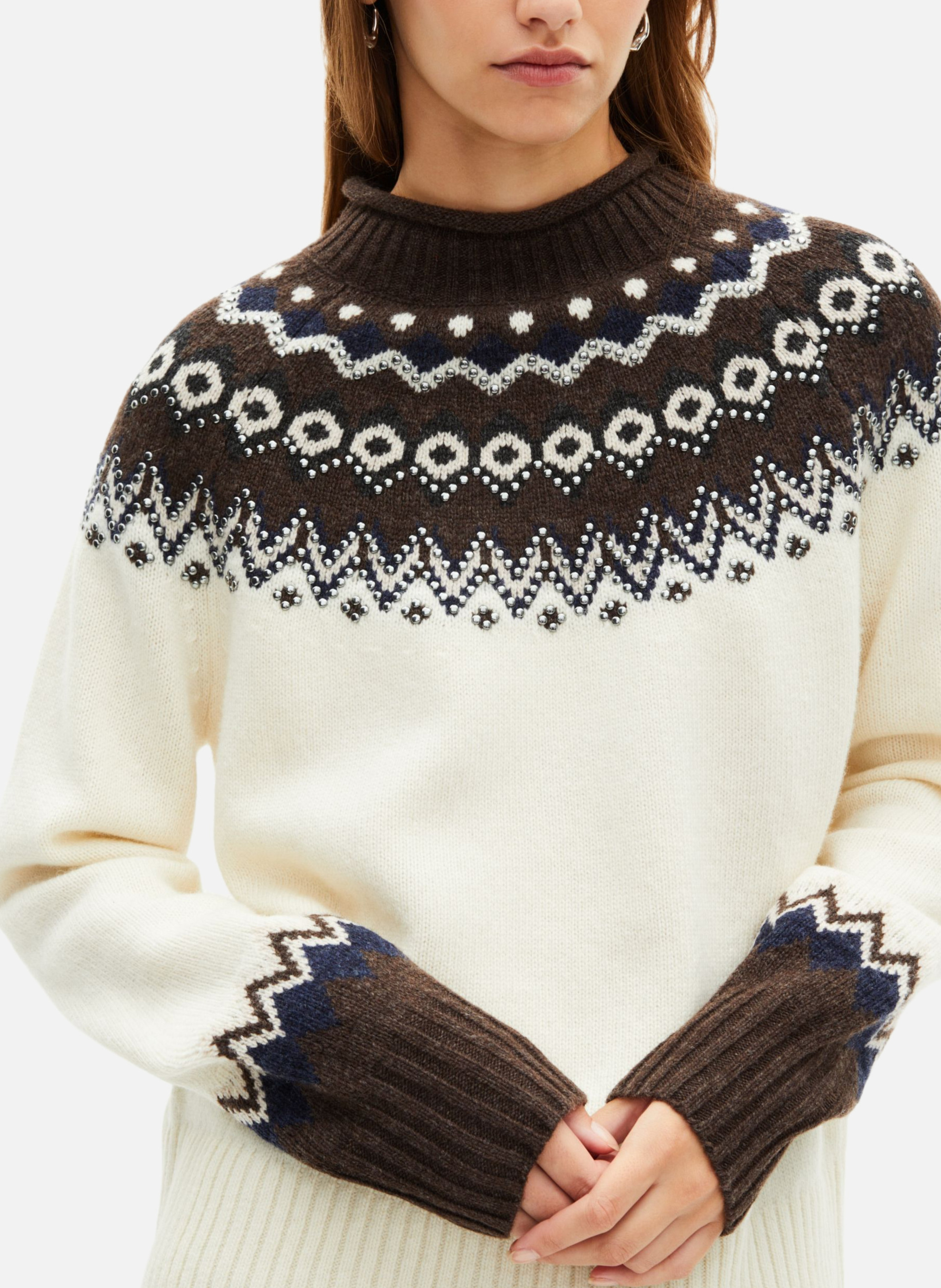 Sweater in mixed wool blend pattern THE KOOPLES Beige