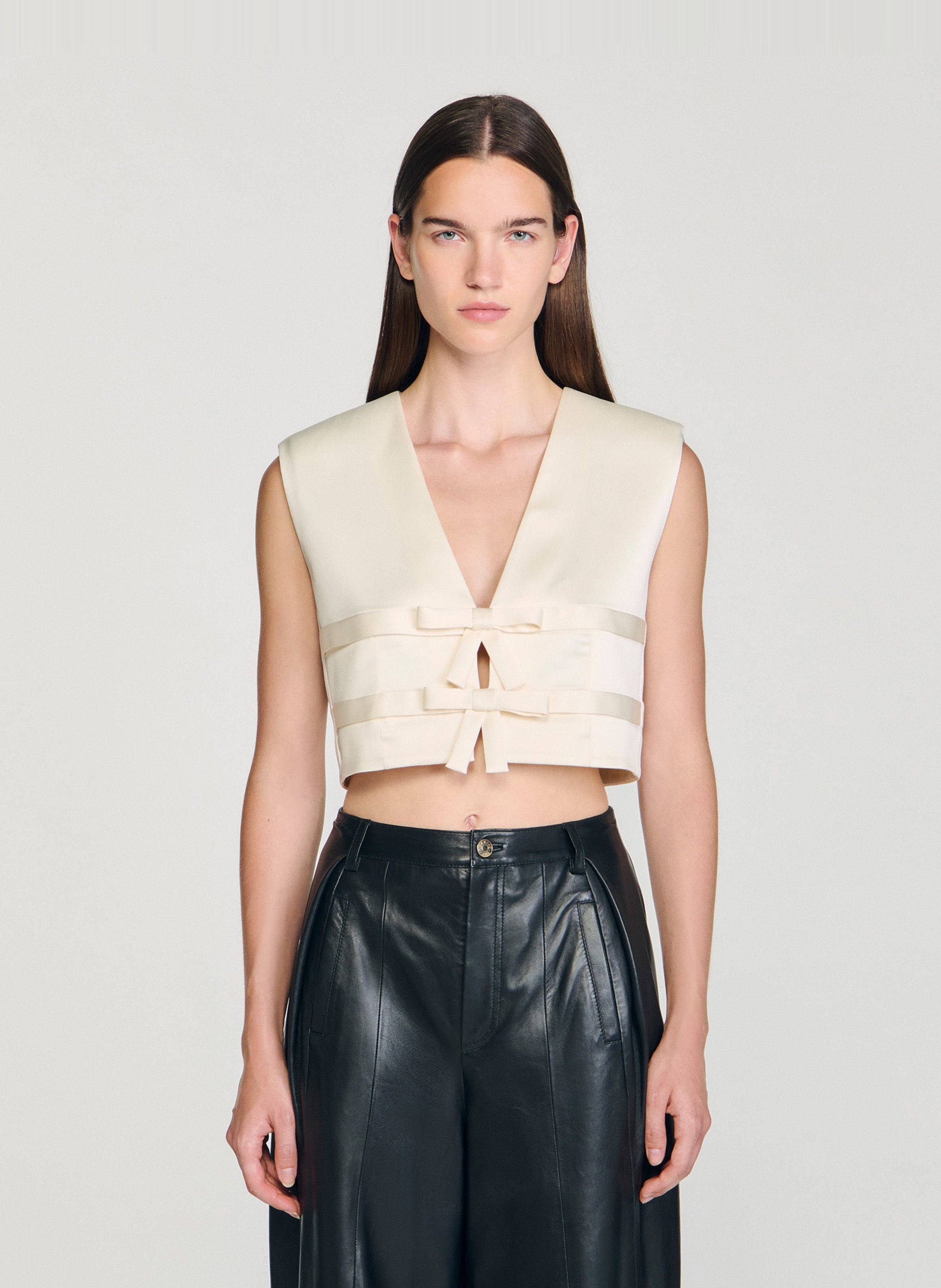 Mouwloze satijnen top met strikken SANDRO Wit