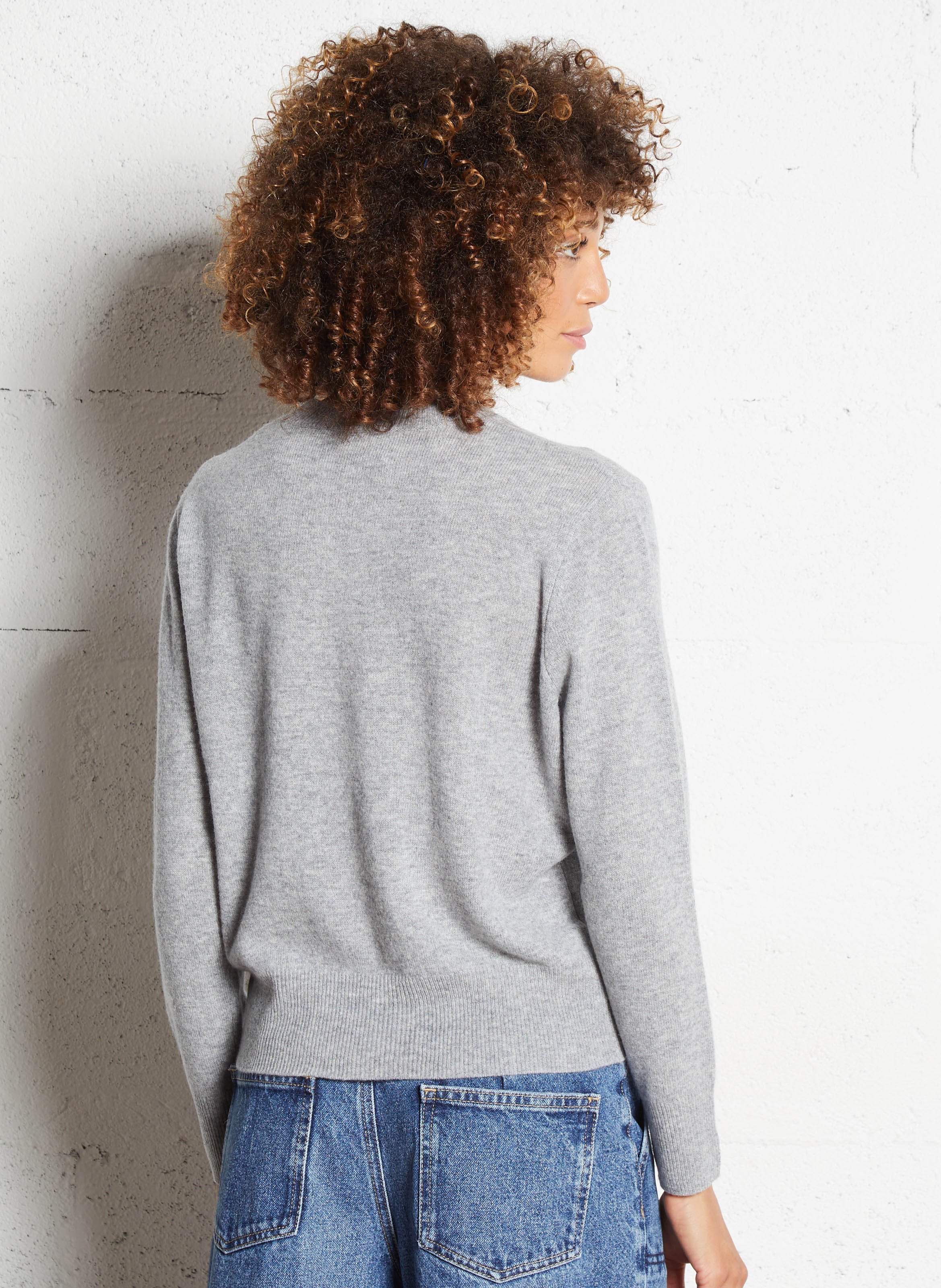 Rundhalsausschnitt-Pullover aus Woll-Kaschmir-Jacquard BERENICE Grau