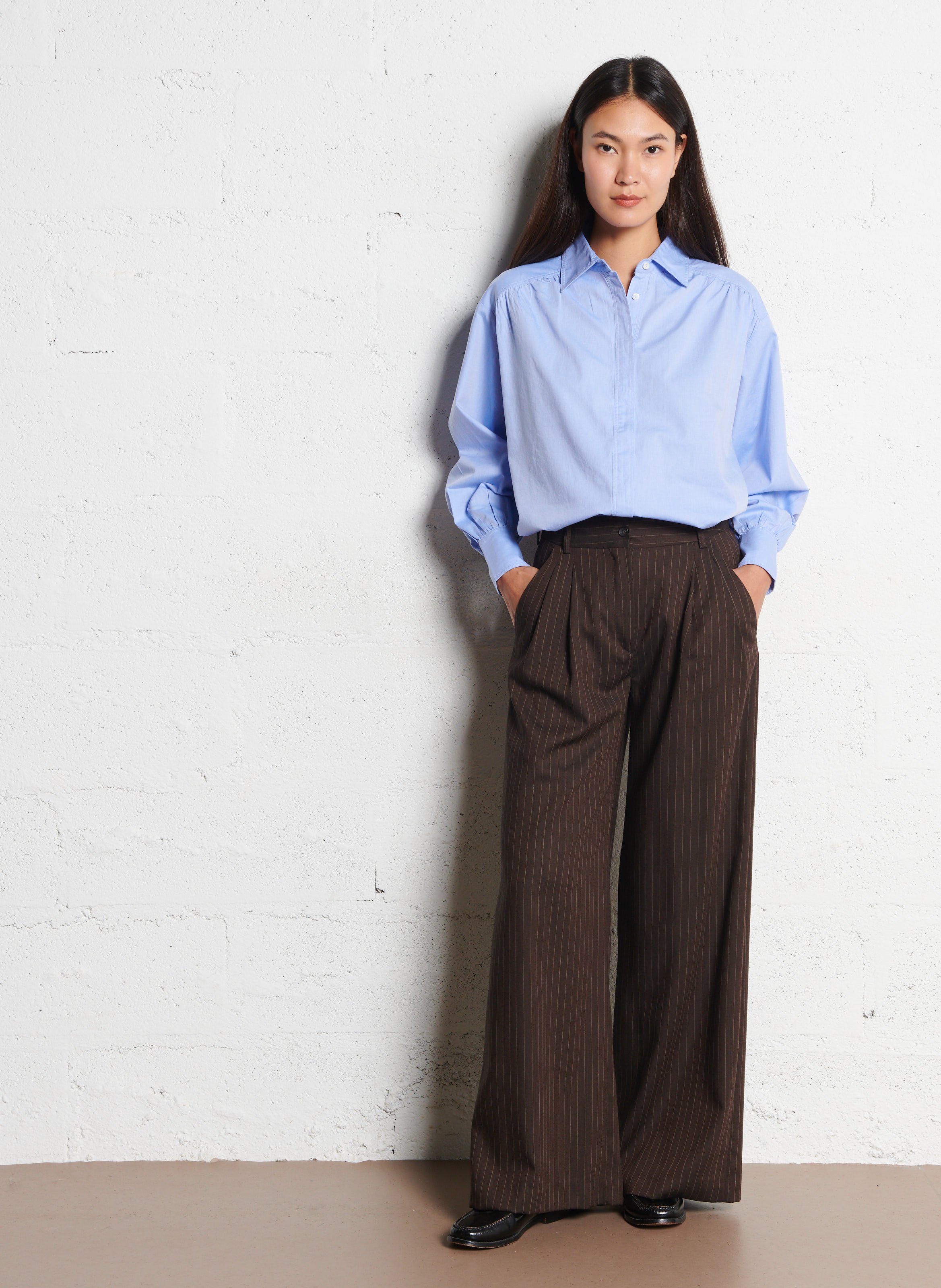 Chemise ample col classique en coton DIEGA Bleu