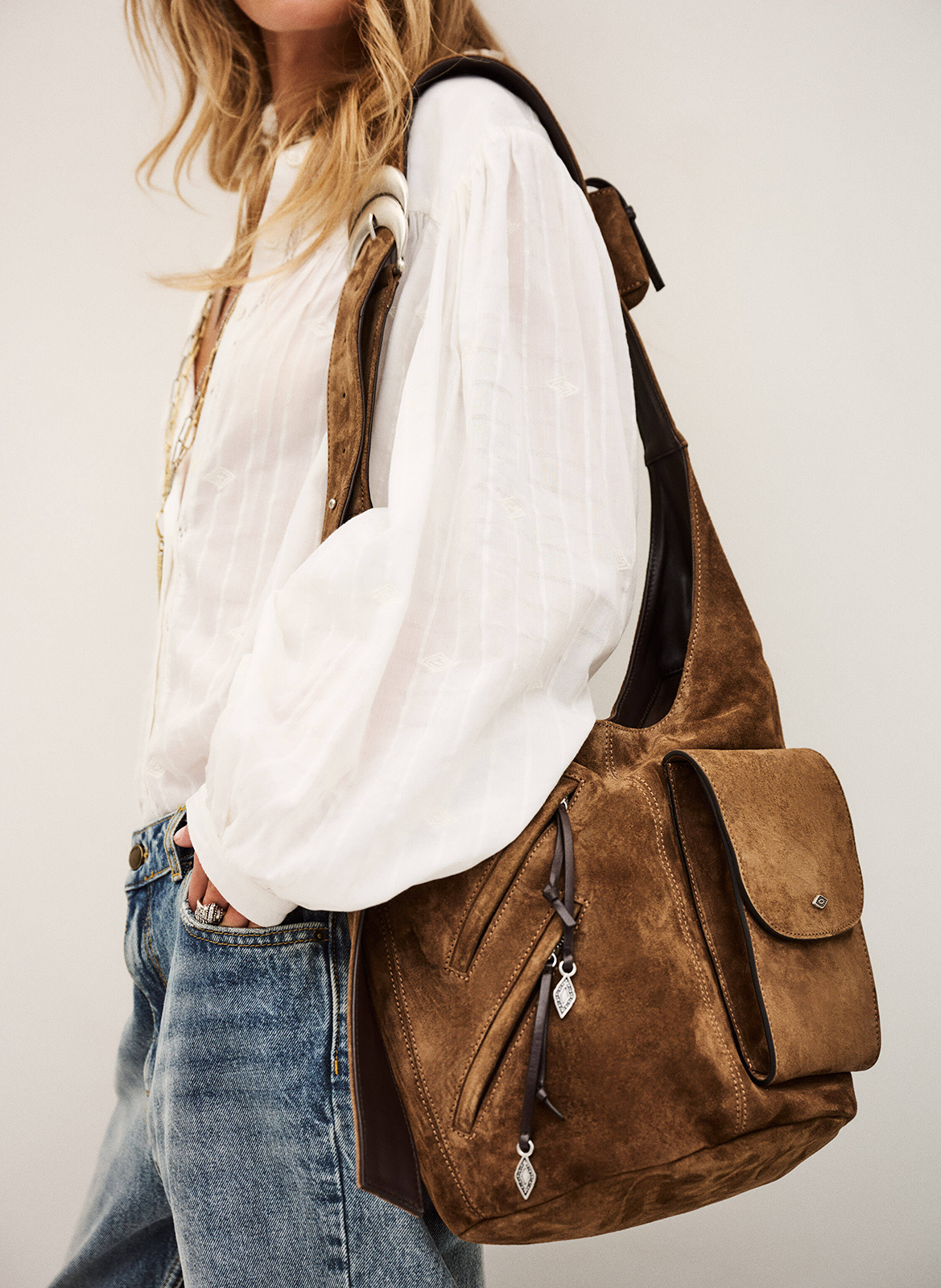 Sac porté épaule multipoches en cuir BA&SH Marron