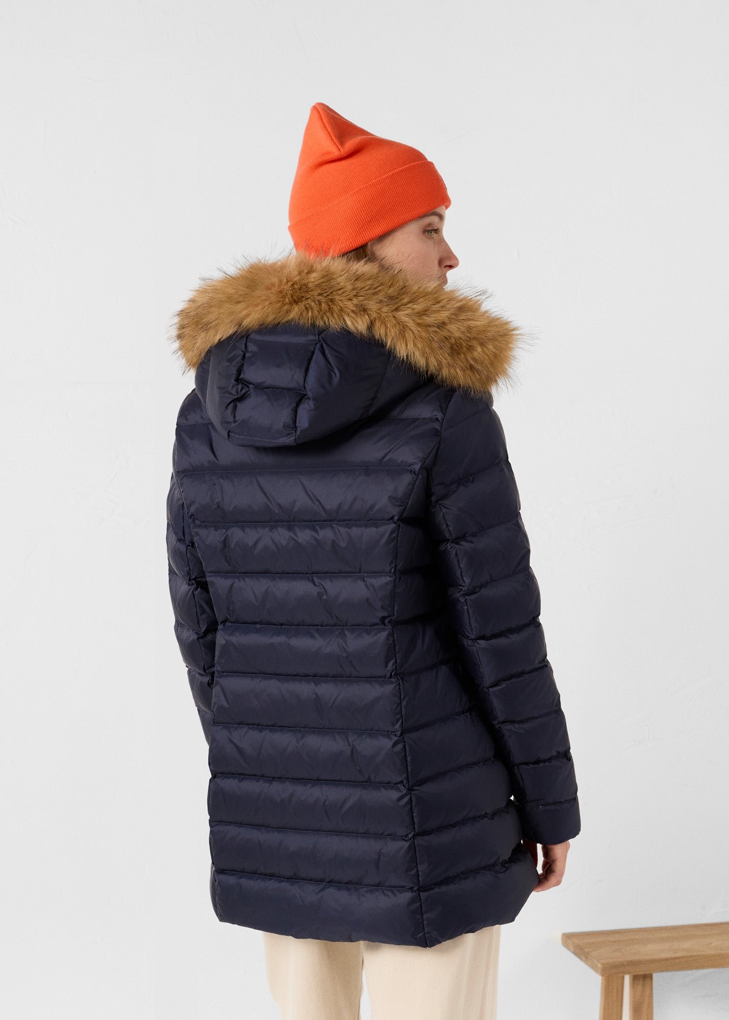 Mid-length puffer coat for extreme cold in pearl JOTT Blue