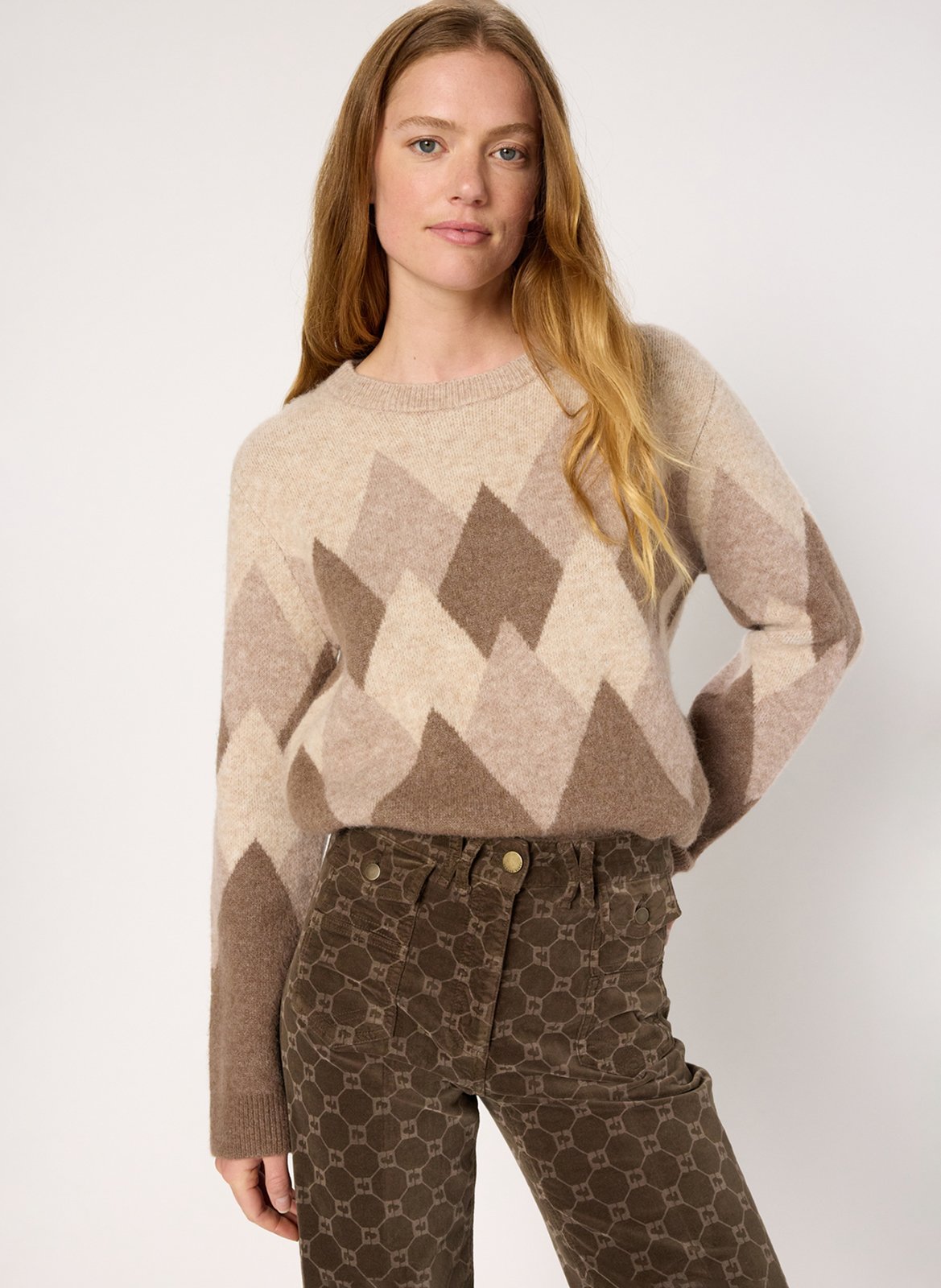 Effen trui van wolmix met lange mouwen en kant GERARD DAREL Beige