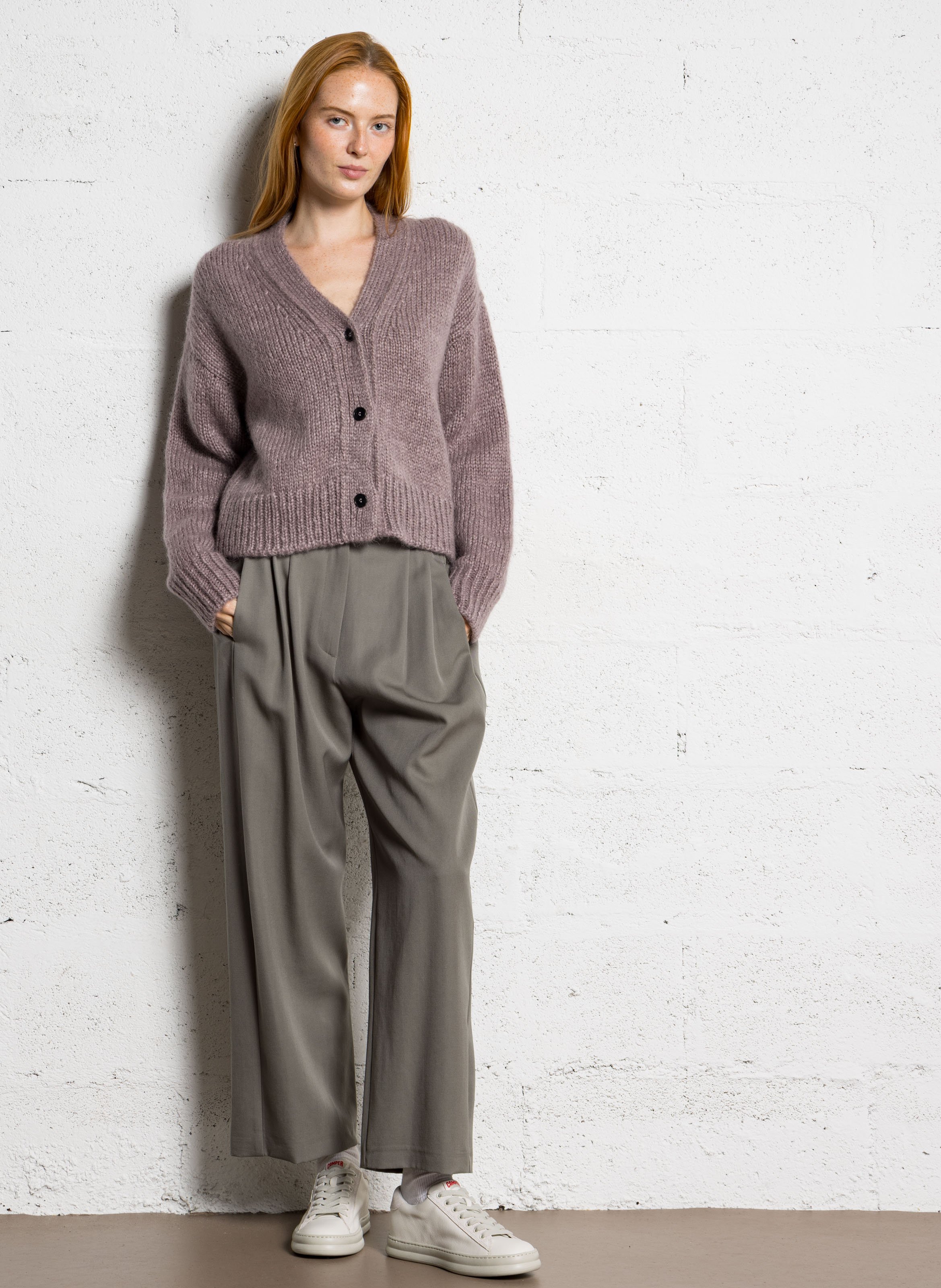 Gilet oversize col V en laine mélangée MASSCOB Rose