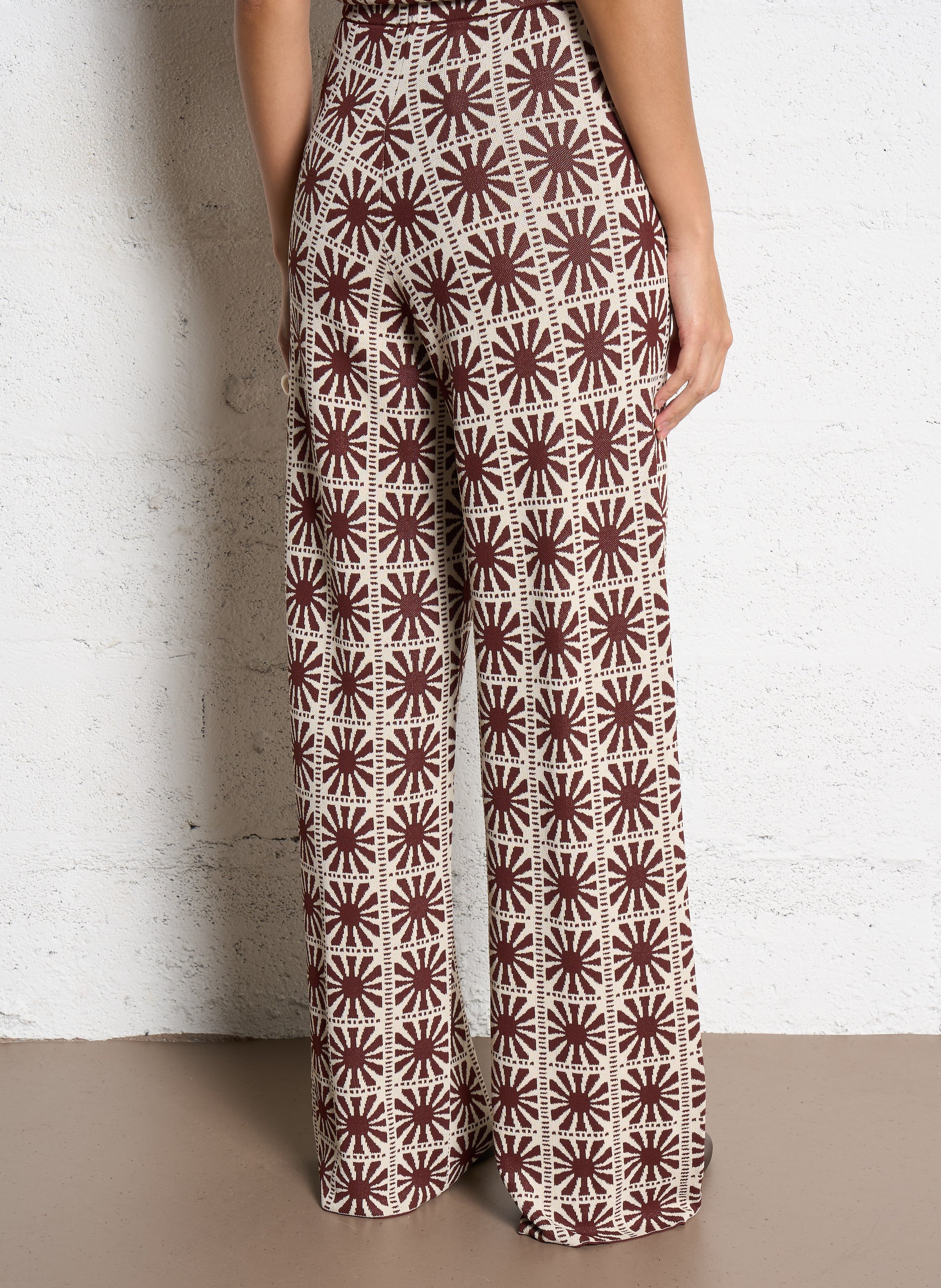 Pantalon jacquard taille haute SUNCOO Marron