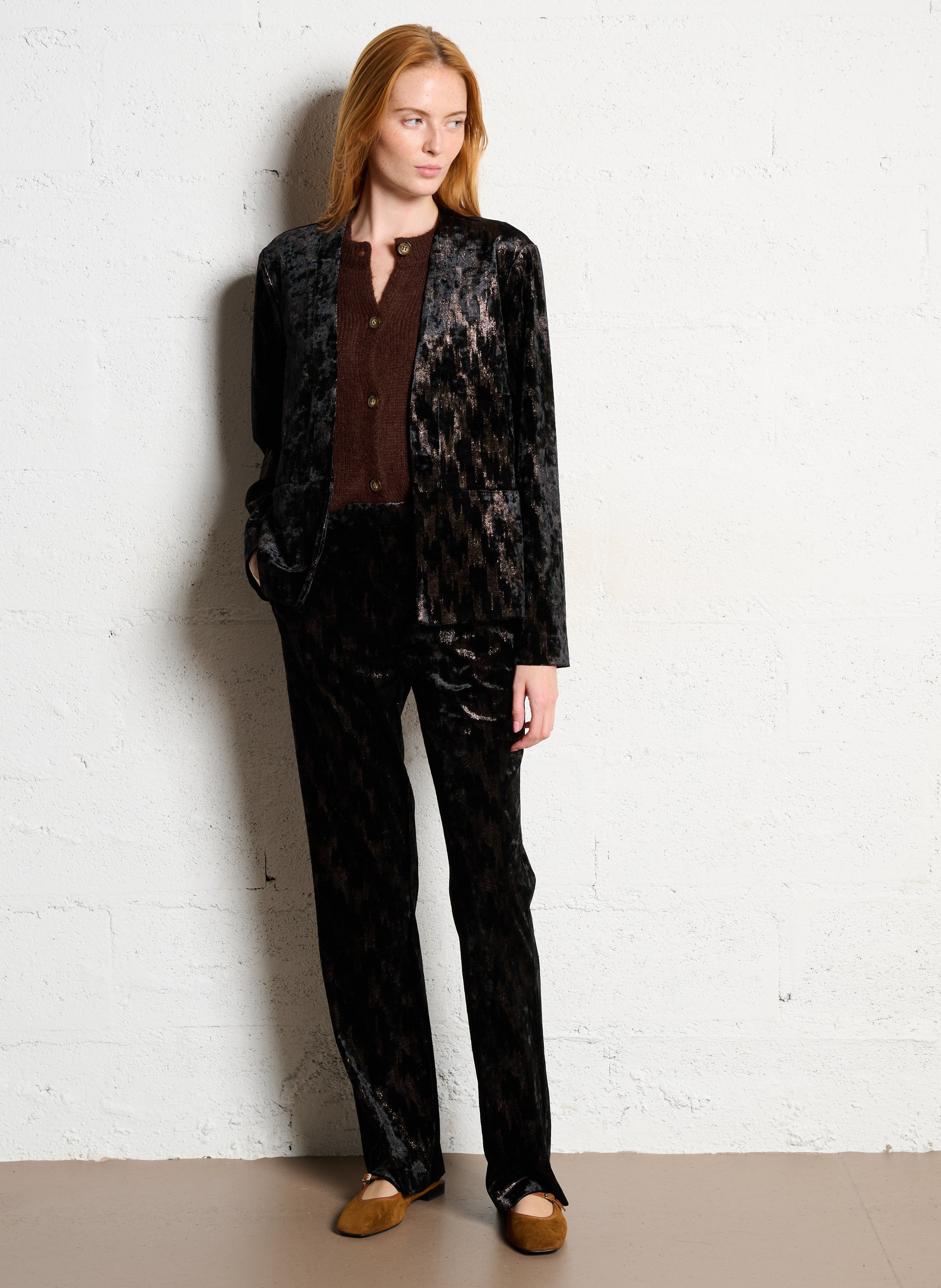 Pantalon droit aspect velours I CODE Noir