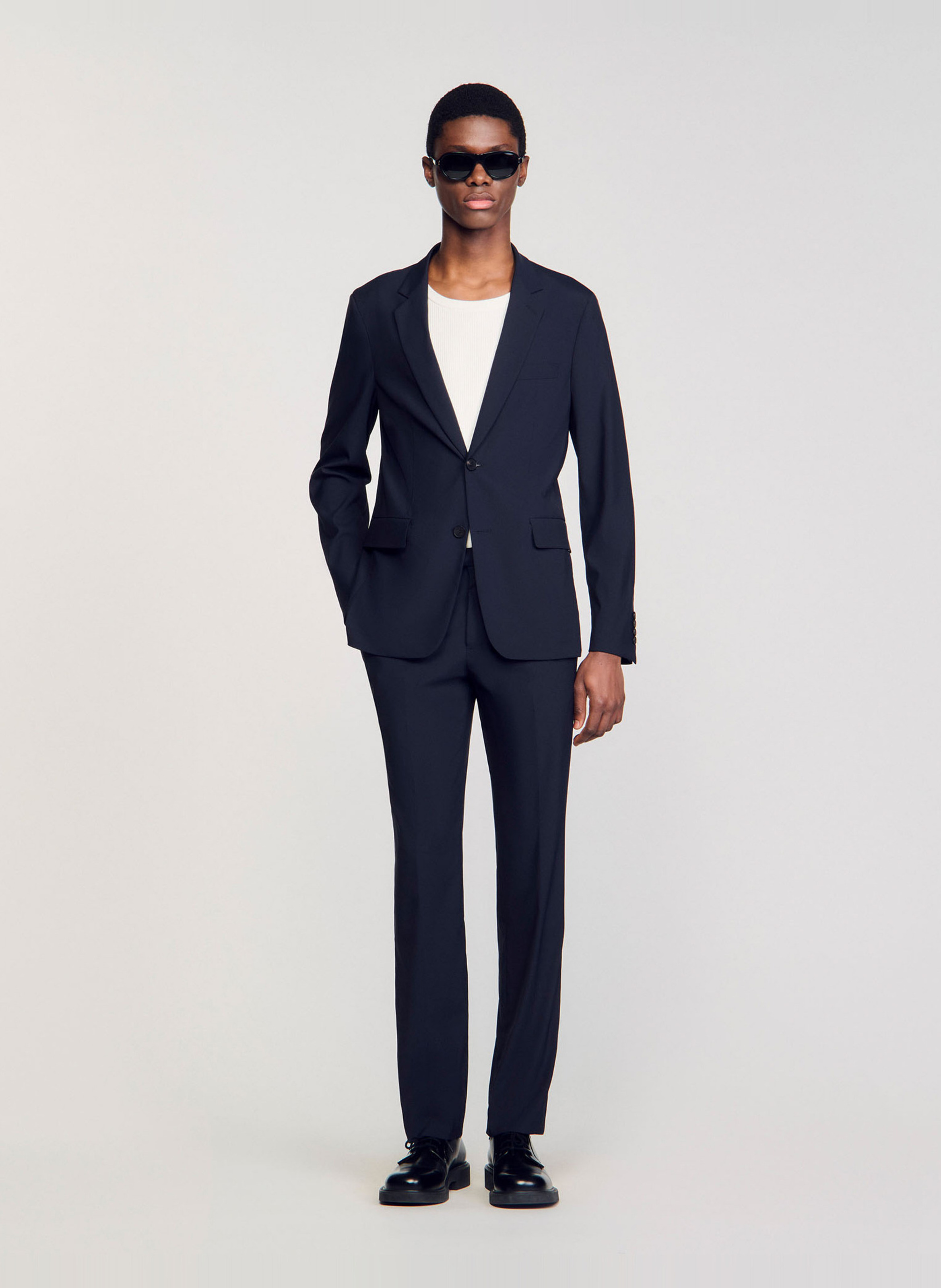 Veste de costume droite en laine mélangée SANDRO Bleu