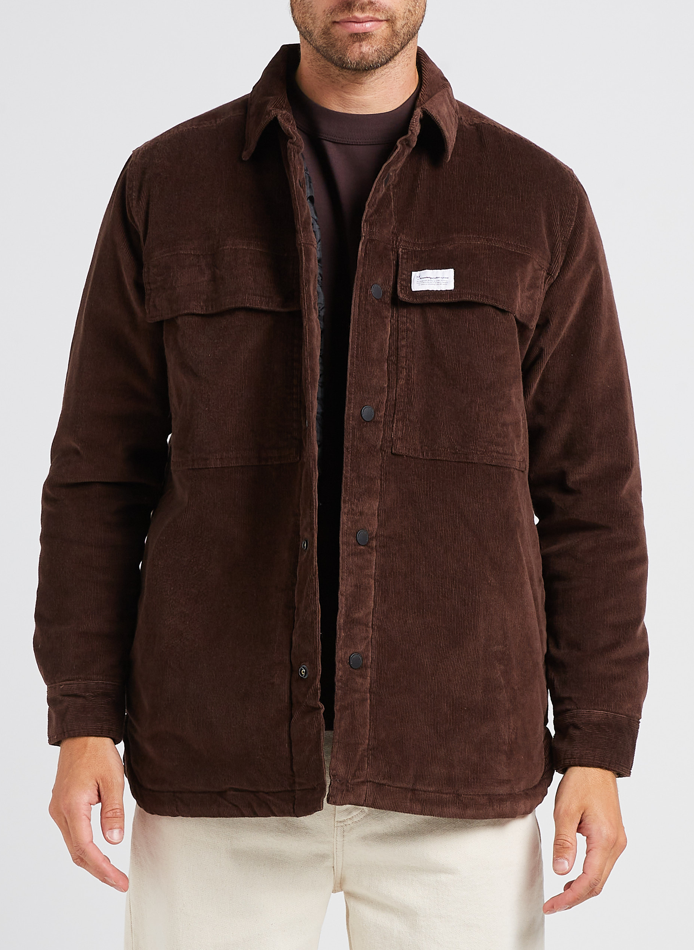 Organic cotton-blend jacket with classic collar KNOWLEDGE COTTON APPAREL Brown