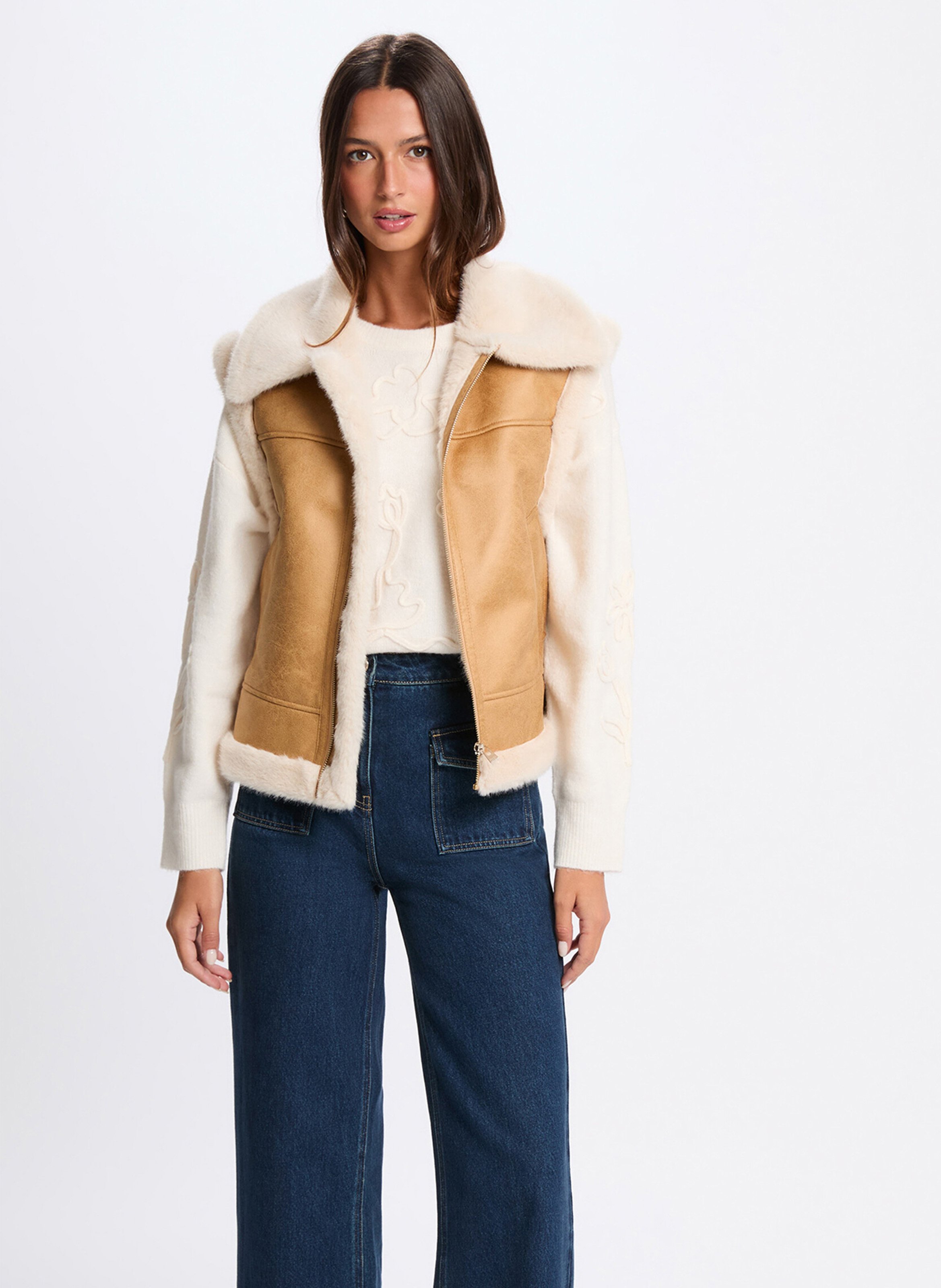 Veste sans manches zippée suède MORGAN Marron