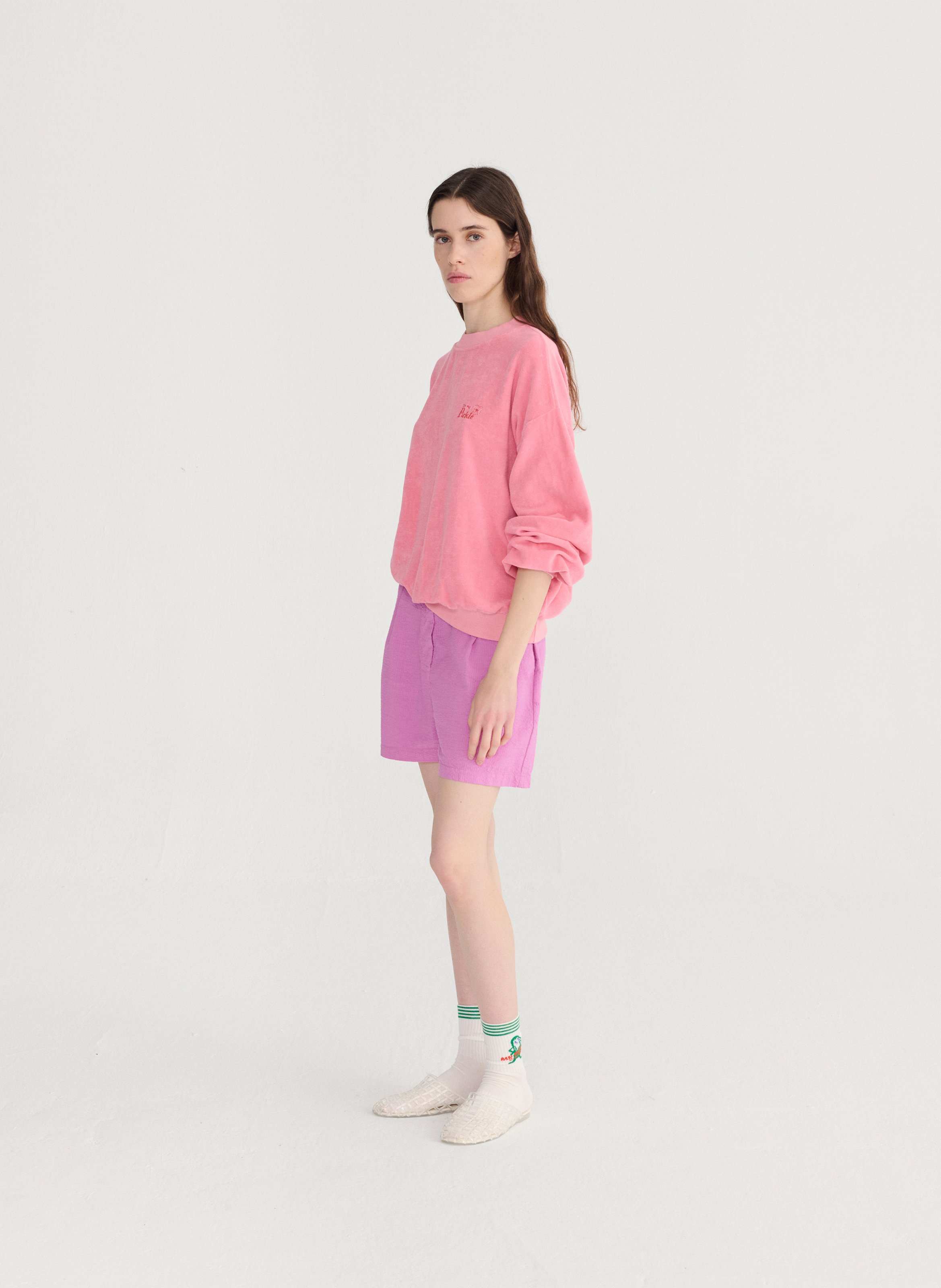 Oversized organic cotton-blend sweatshirt with round neck BOBO CHOSES Pink
