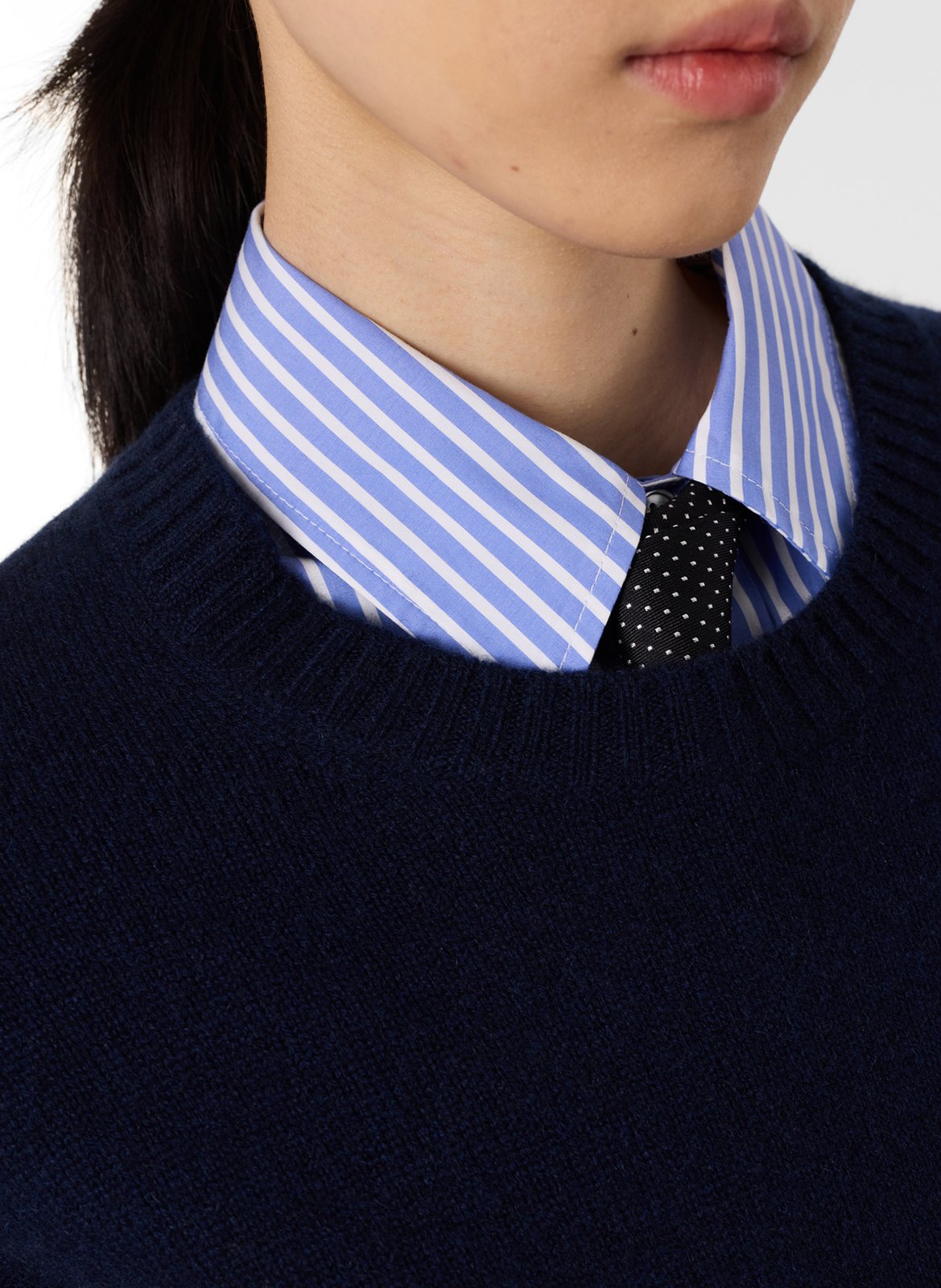 Pull droit col rond en cachemire Bleu